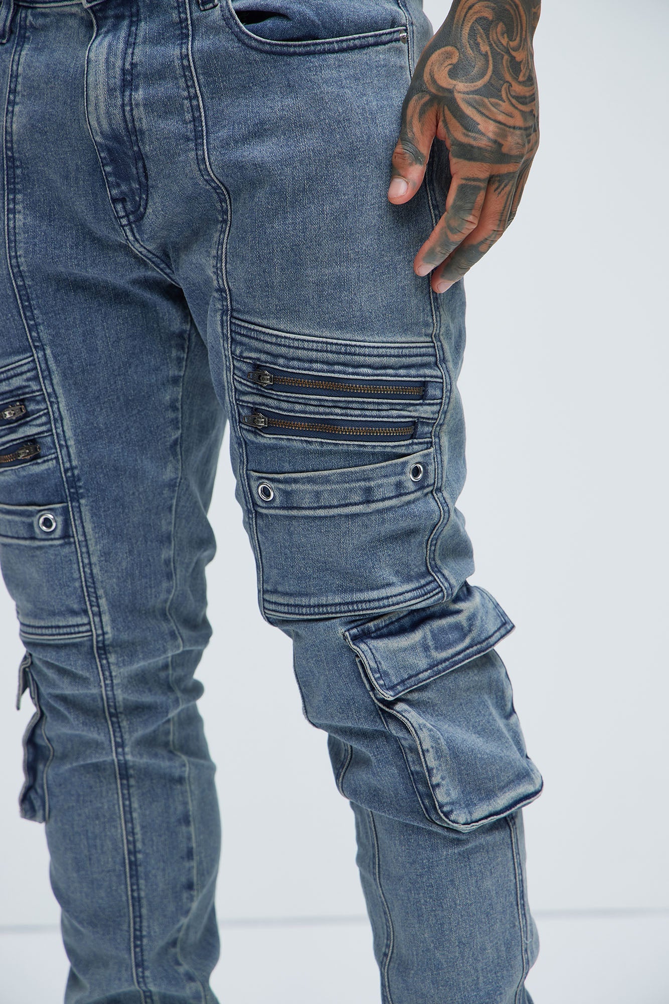 Johnny Vintage Skinny Cargo Jeans - Vintage Blue Wash