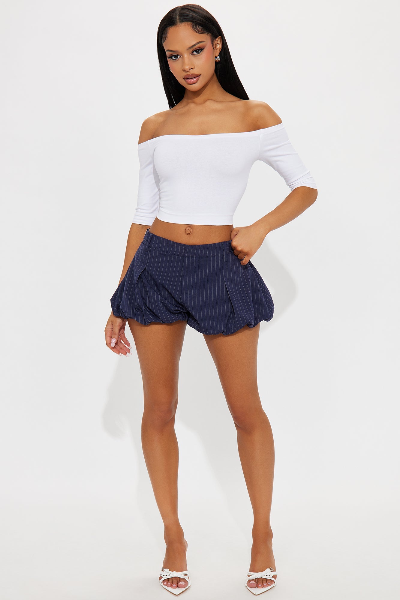 Abbey Pinstripe Bubble Hem Micro Short - Navy