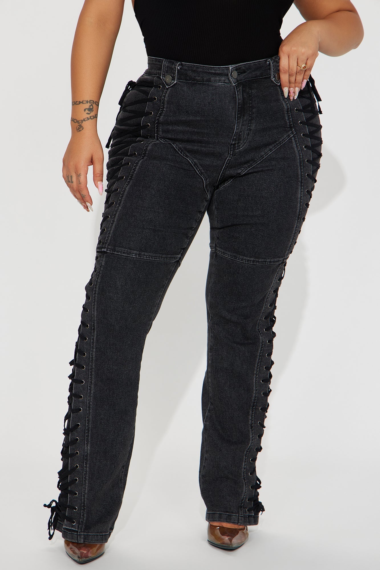After Hours Lace Up Flare Pant - Black