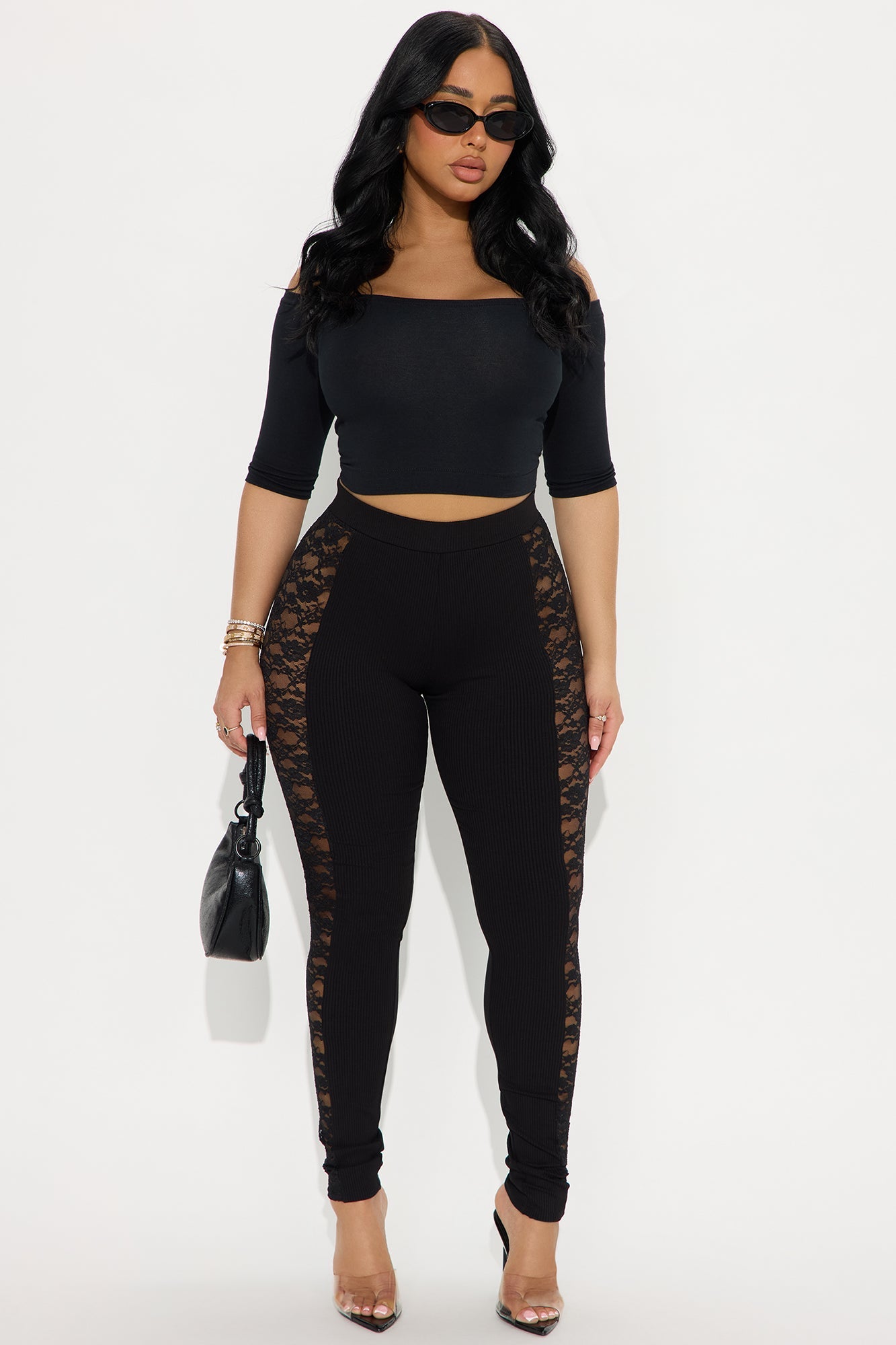 Jadey Lace Trim Ribbed Legging - Black