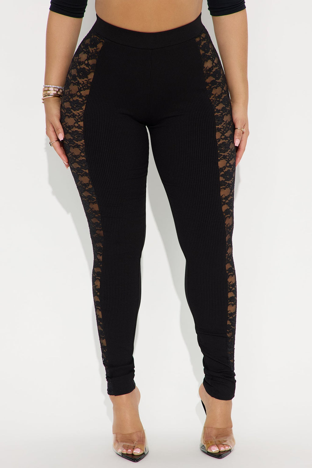 Jadey Lace Trim Ribbed Legging - Black