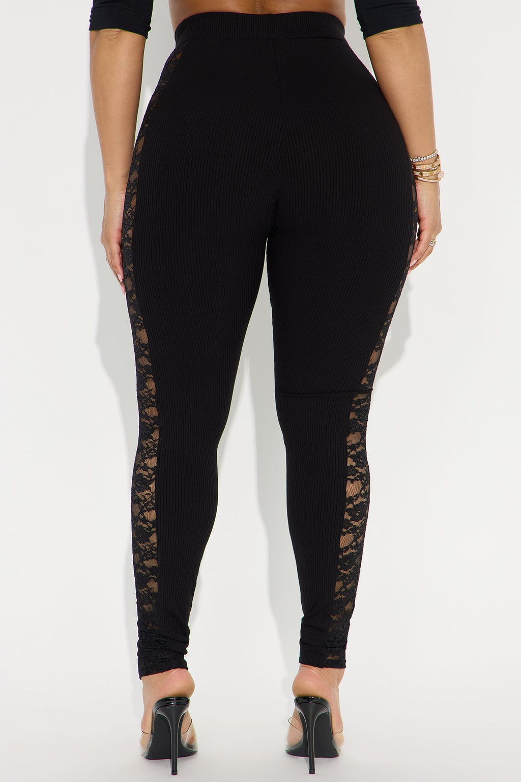 Jadey Lace Trim Ribbed Legging - Black