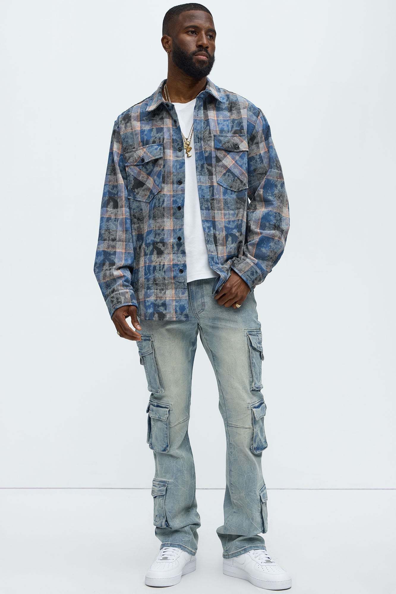 Bidding Skinny Flare Cargo Jeans - Light Wash