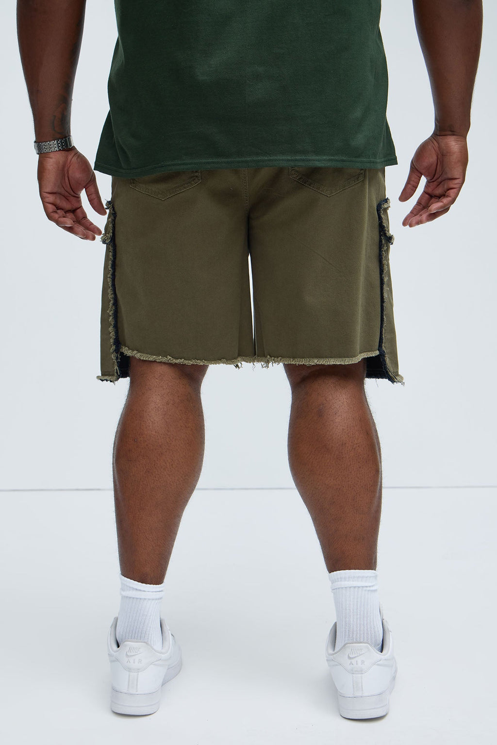 Murphy Raw Relaxed Cargo Denim Shorts - Olive