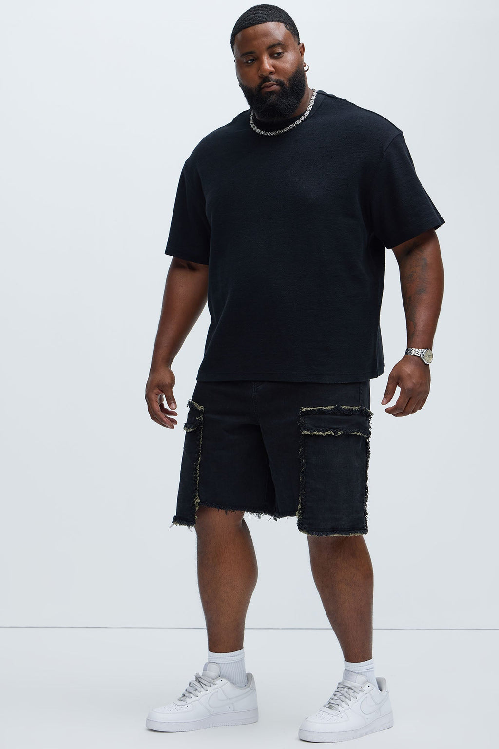 Murphy Raw Relaxed Cargo Denim Shorts - Black Wash