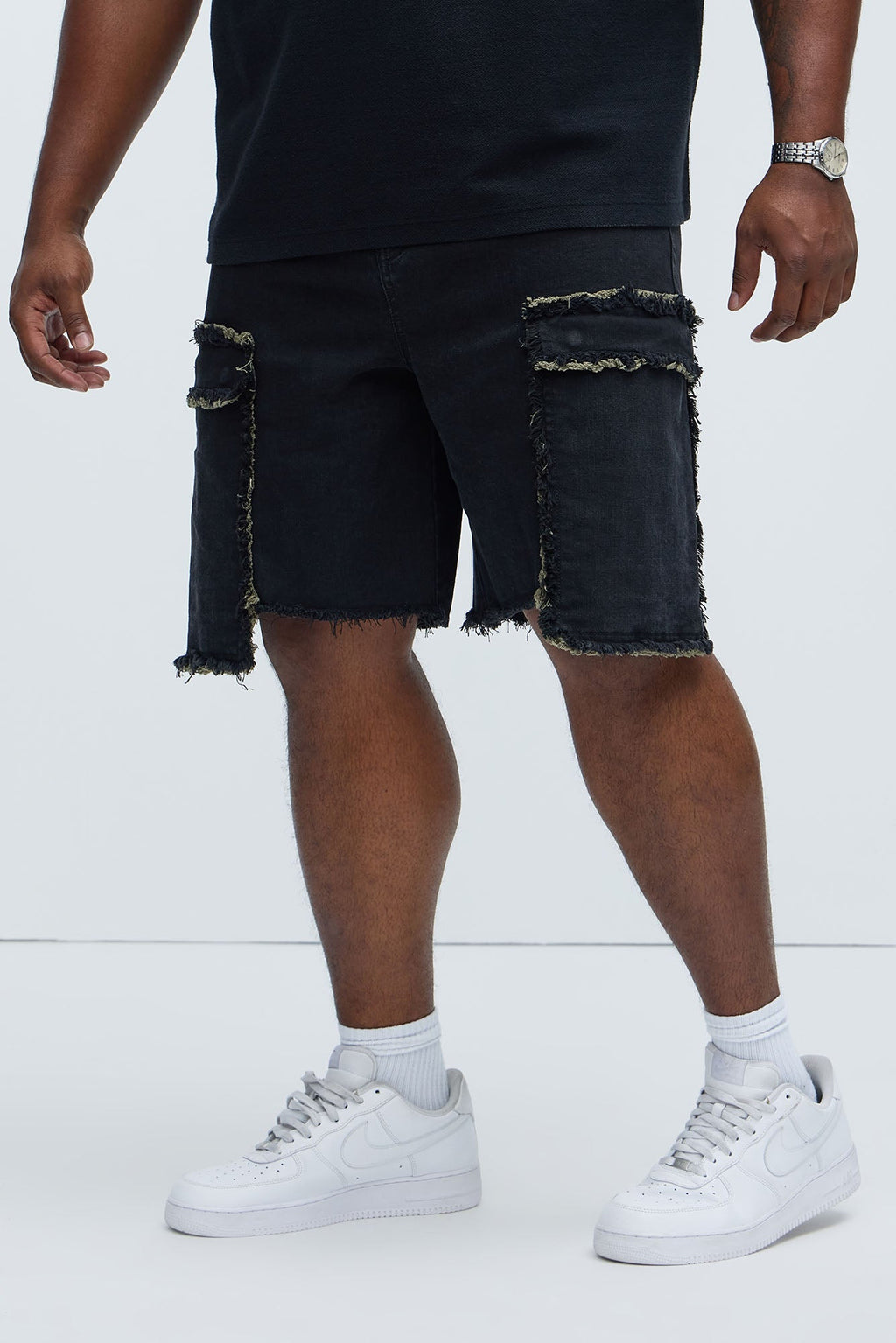 Murphy Raw Relaxed Cargo Denim Shorts - Black Wash