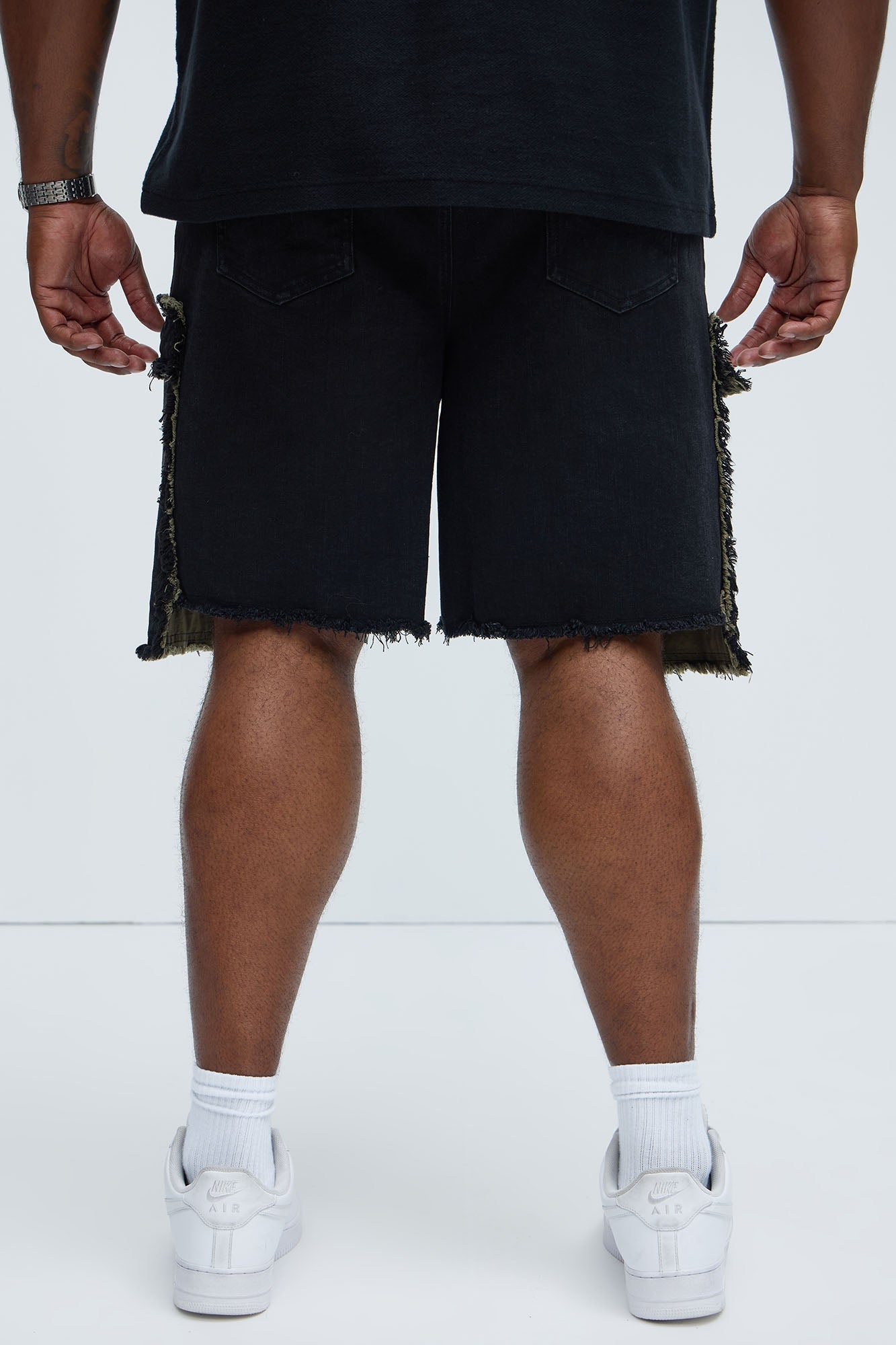 Murphy Raw Relaxed Cargo Denim Shorts - Black Wash