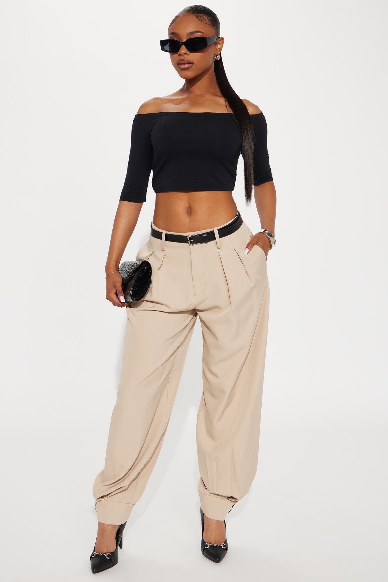 Helena Belted Trouser Pant - Khaki