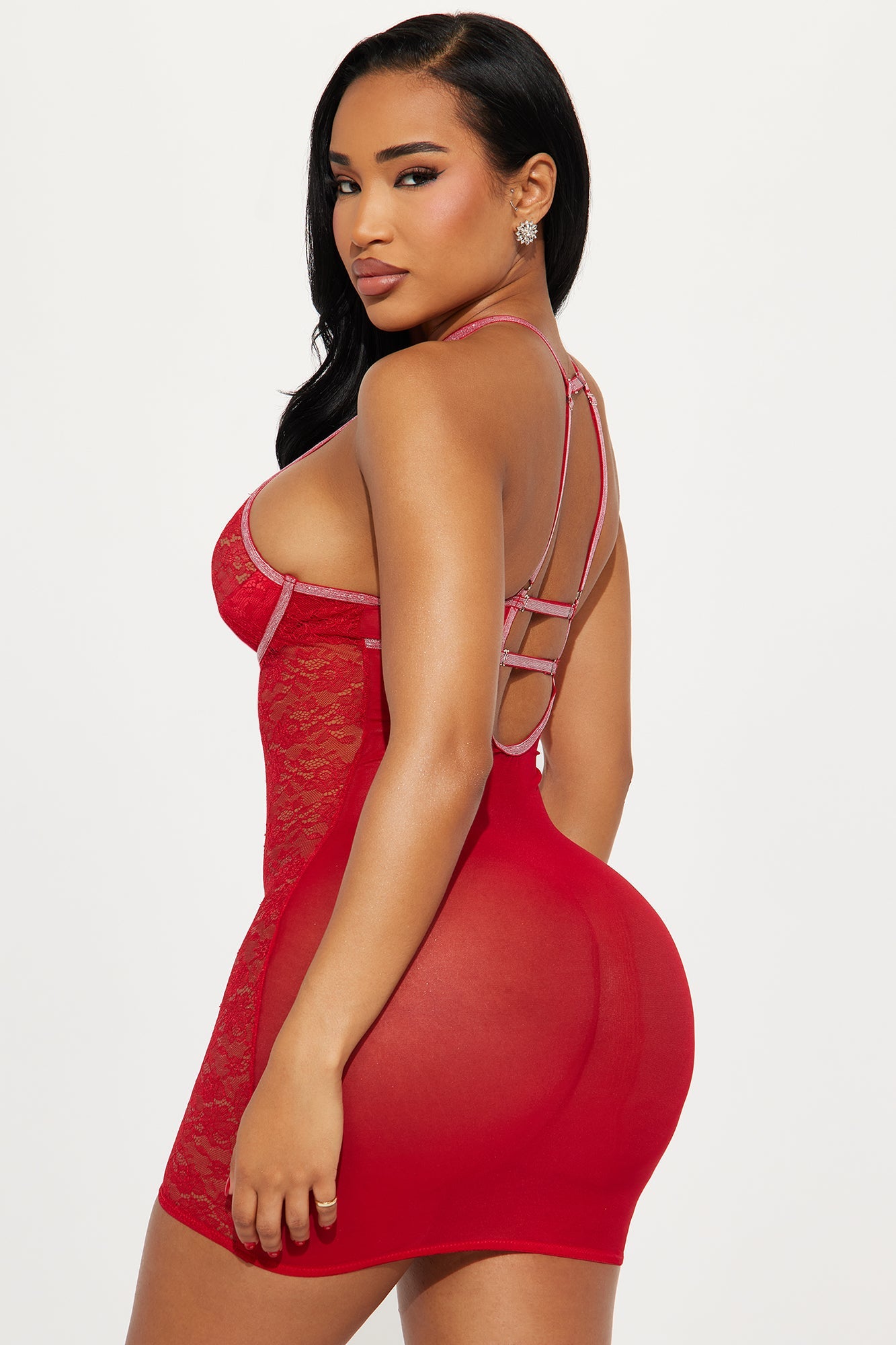 All That Glitters Lace Chemise - Red