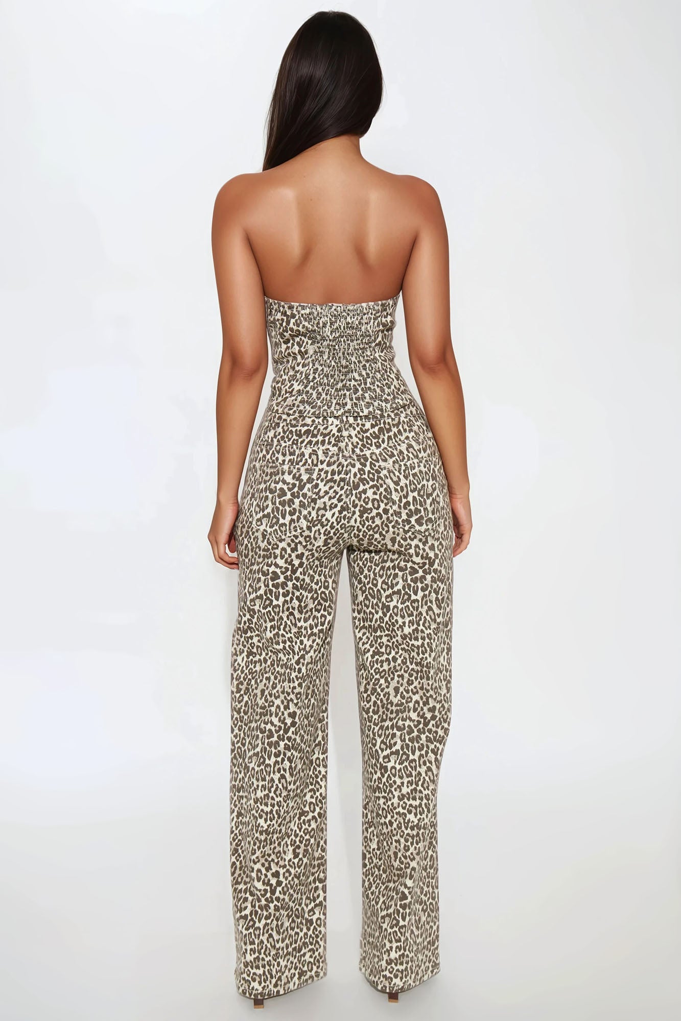 Wild Instincts Denim Leopard Pant Set - Leopard