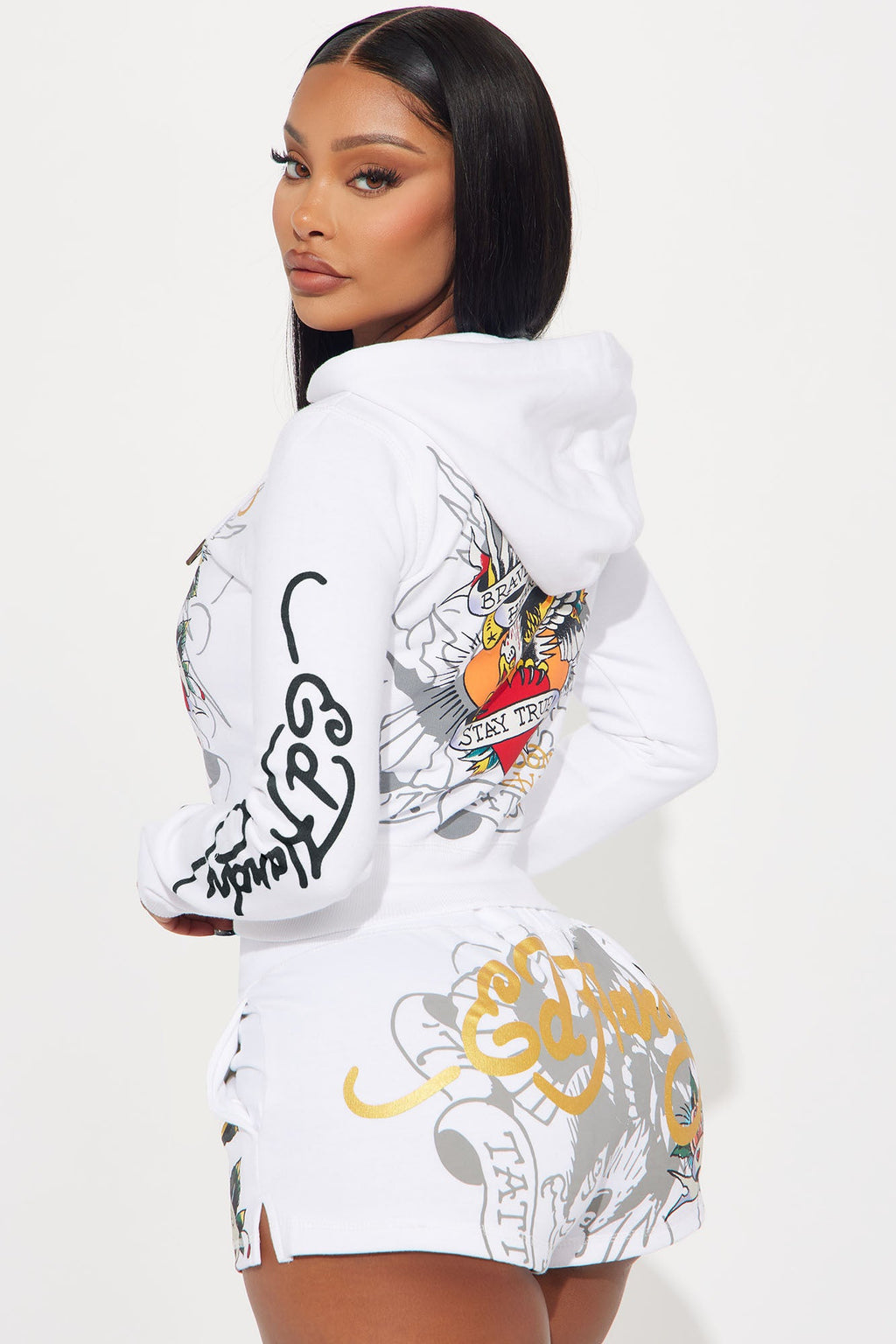 Ed Hardy Brave Eagle Zip Front Hoodie - White