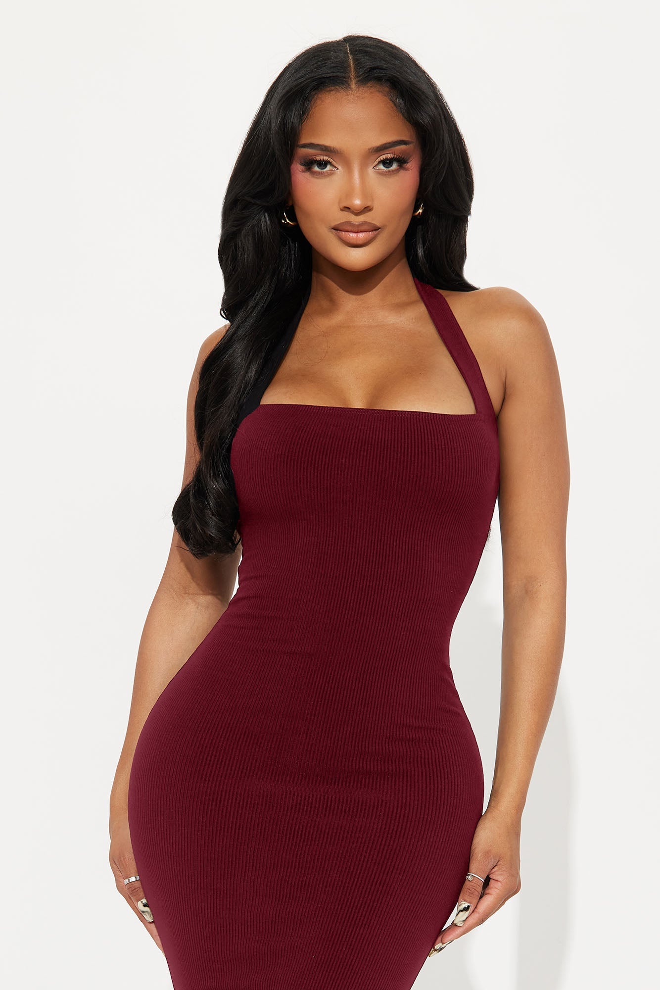 Lily Snatched Midi Dress - Wine