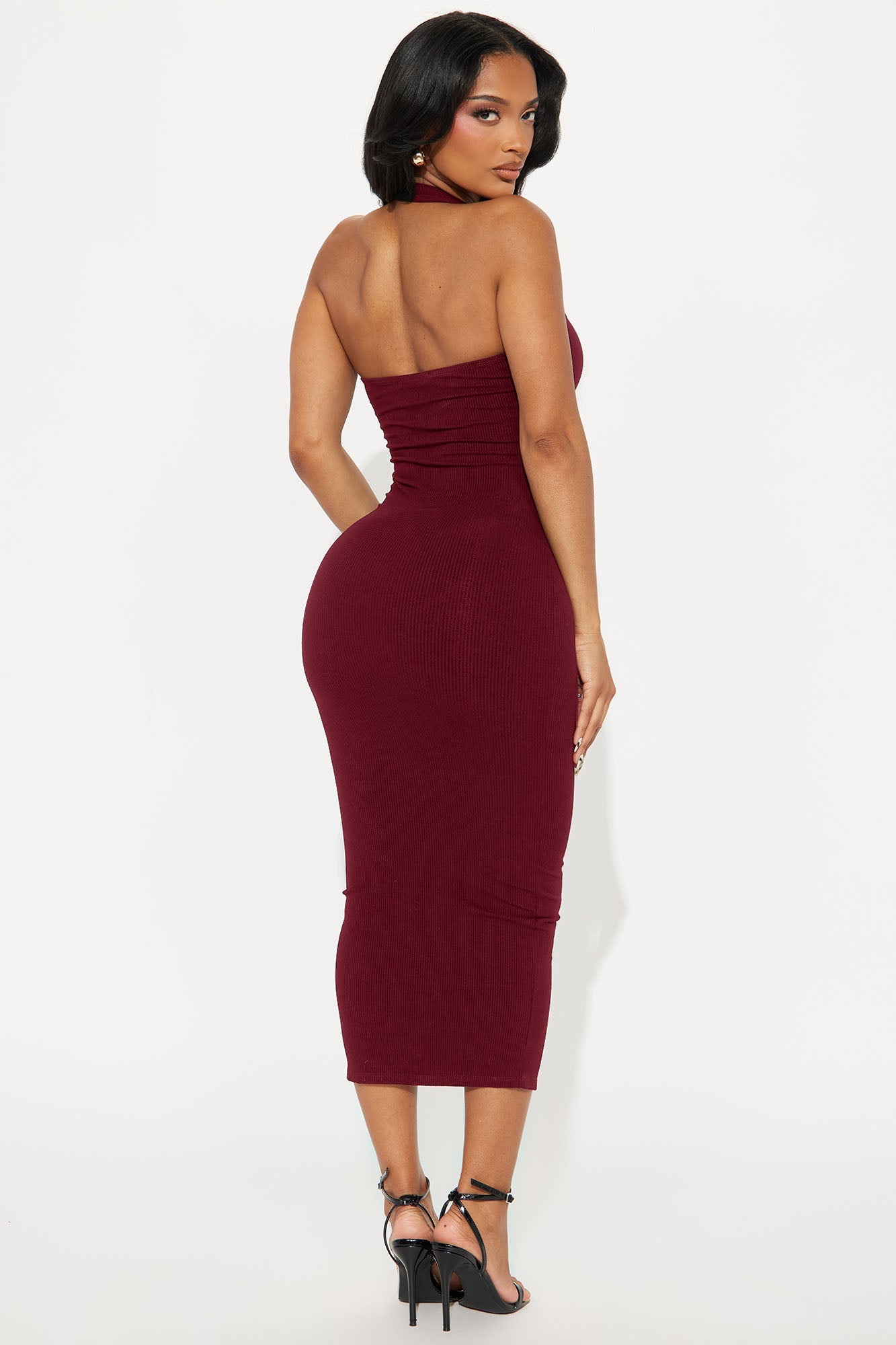 Lily Snatched Midi Dress - Wine