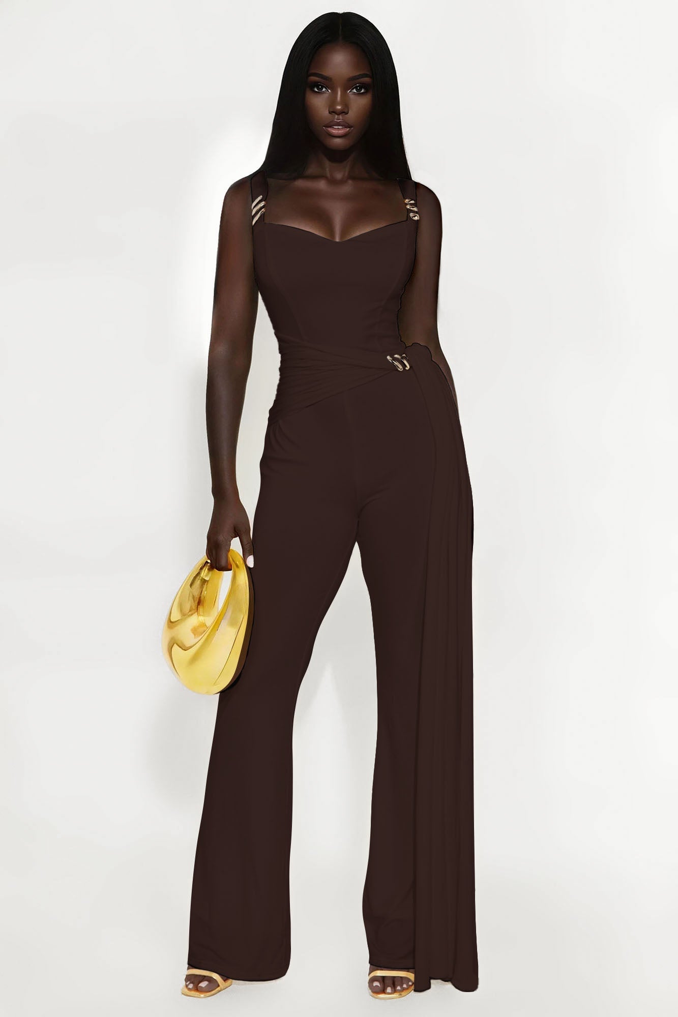 Helena Draped Jumpsuit - Chocolate