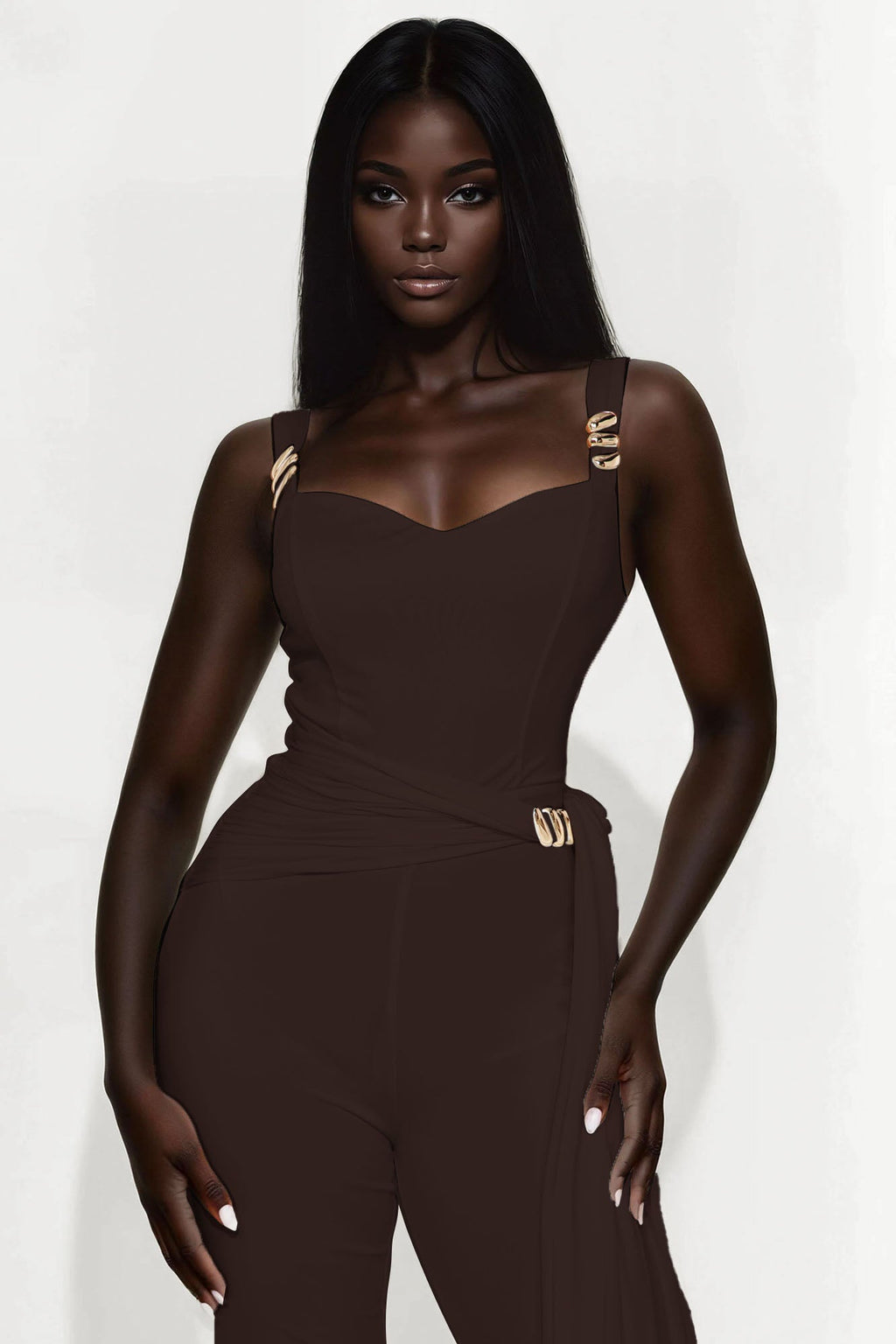 Helena Draped Jumpsuit - Chocolate