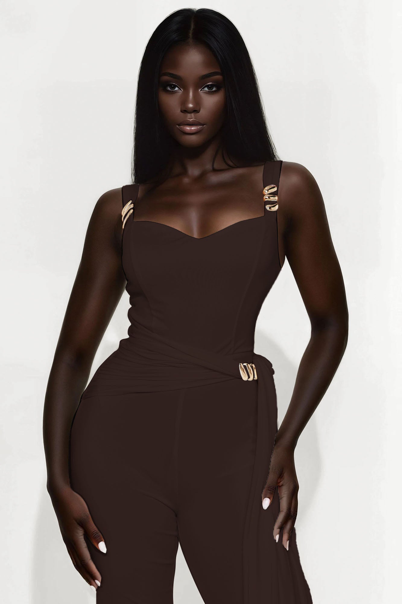 Helena Draped Jumpsuit - Chocolate
