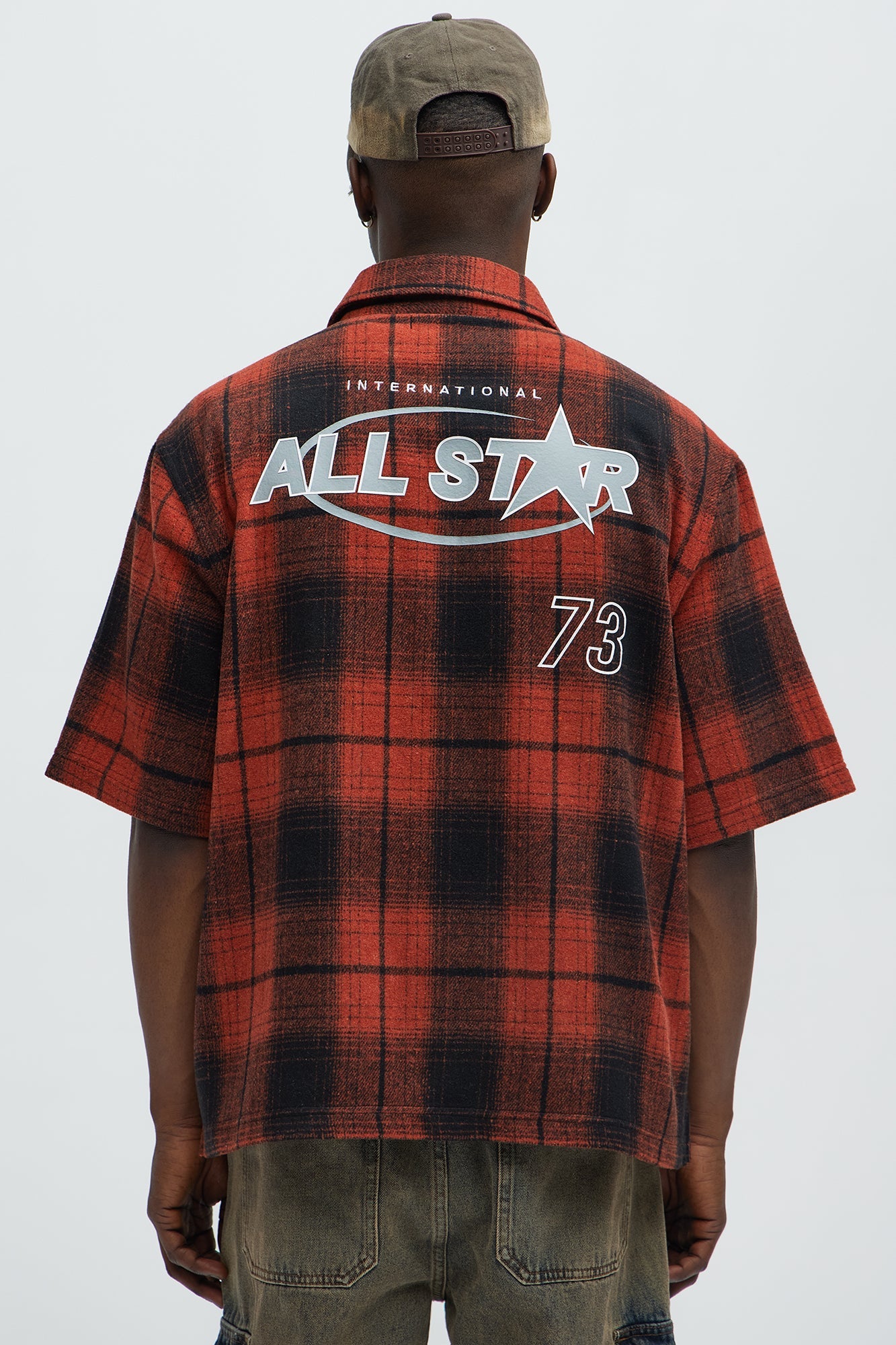 All Star Plaid Button Down Cropped Short Sleeve Shirt - Orange/combo