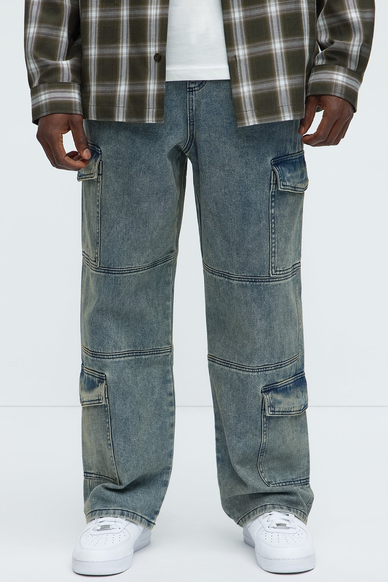 Hit Me Up Baggy Cargo Jeans - Vintage Blue Wash