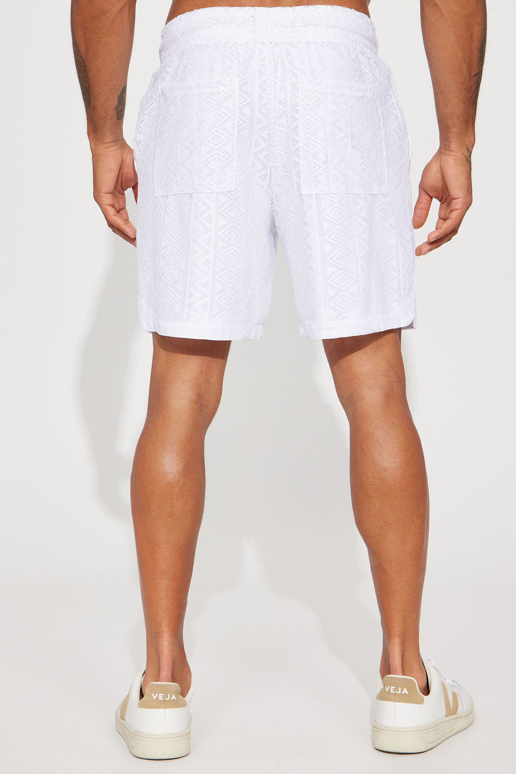 Diagonal Crochet Pattern Shorts - White