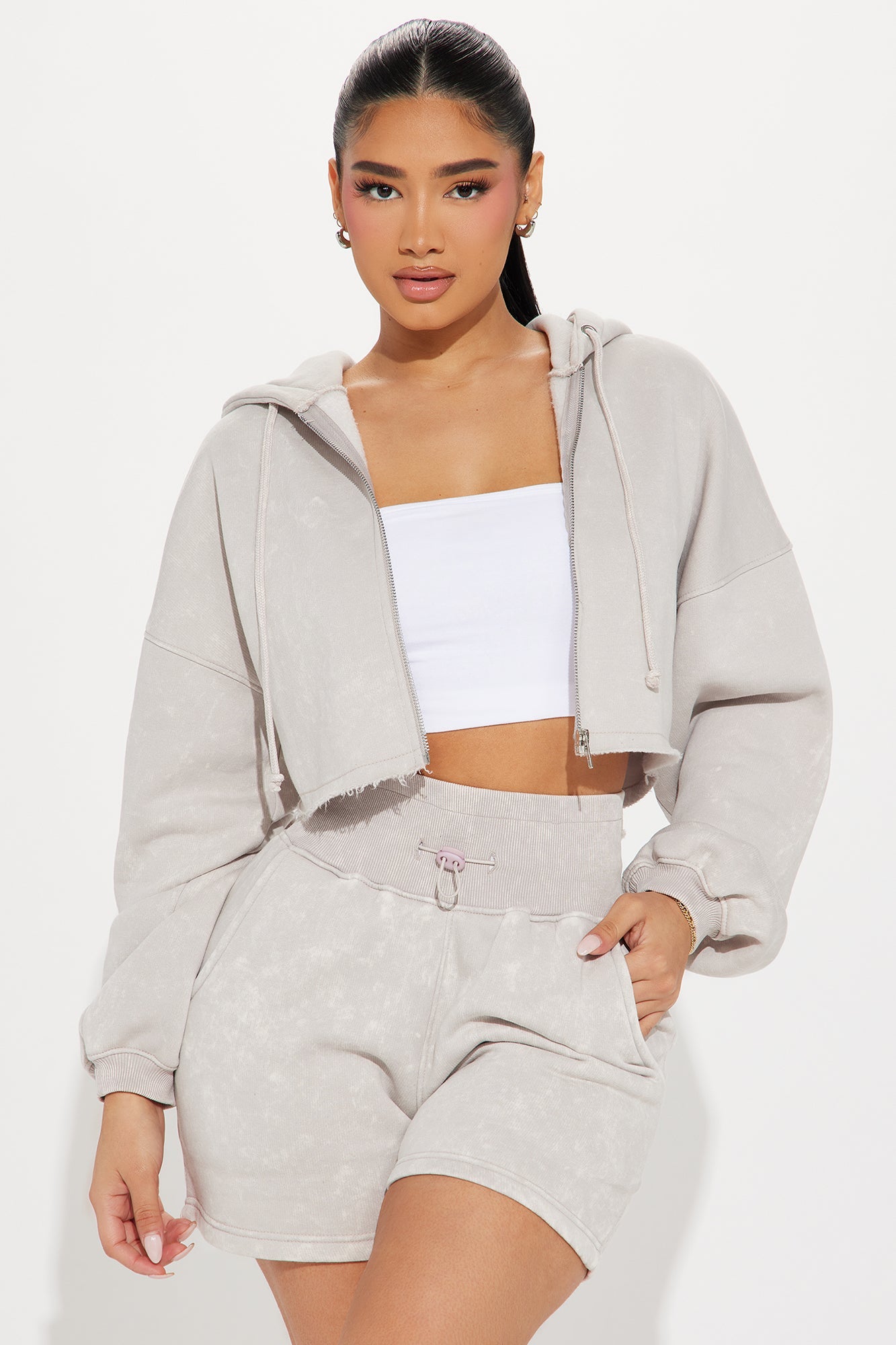 On The Go Fleece Short Set - Taupe
