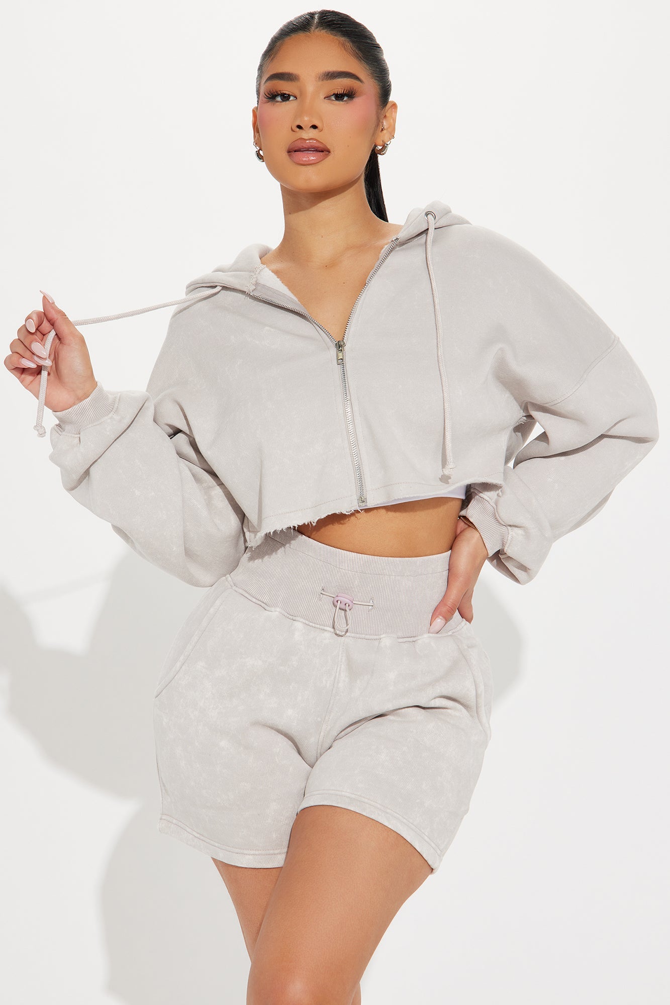 On The Go Fleece Short Set - Taupe