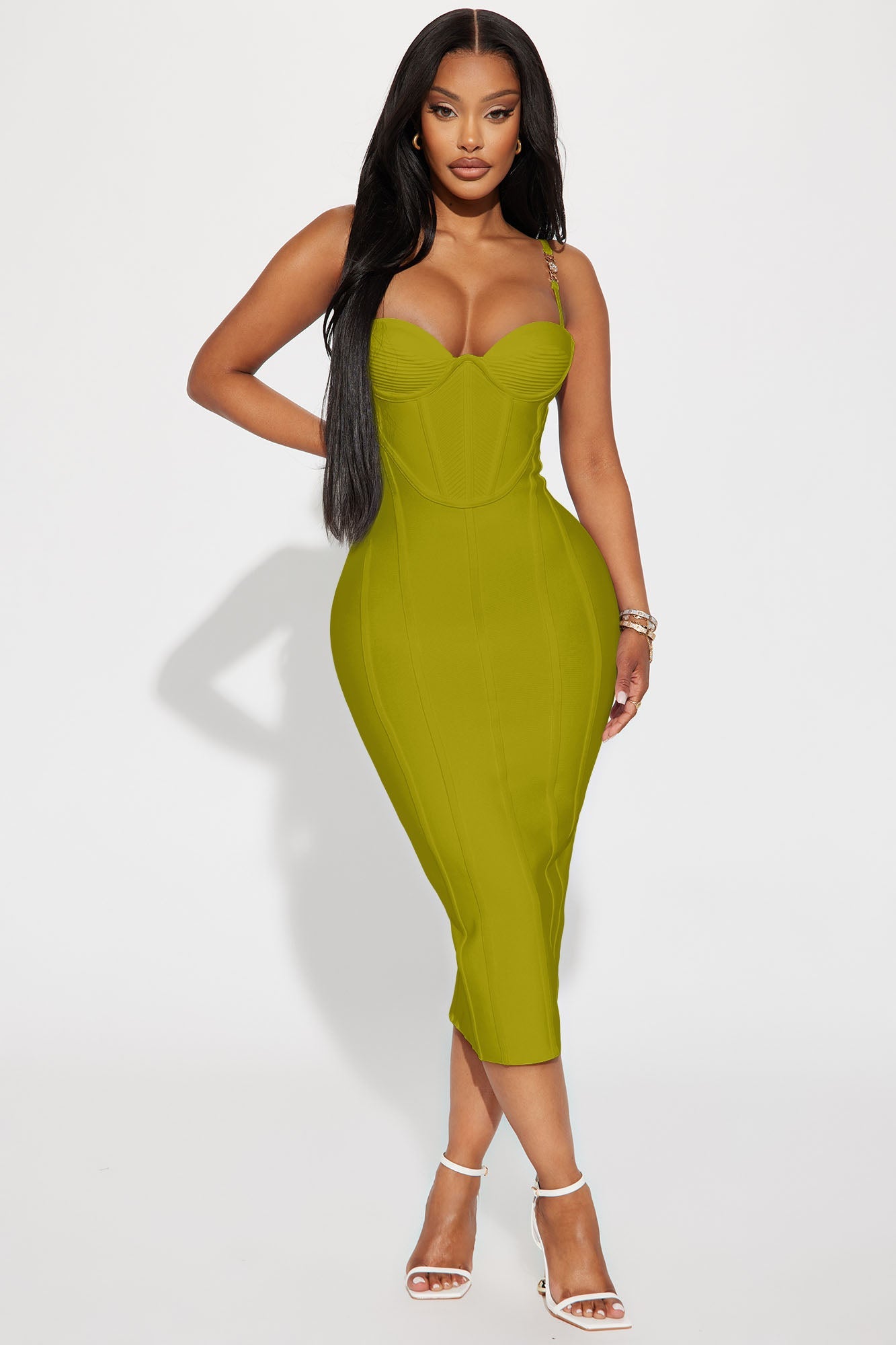 Victoria Bandage Midi Dress - Chartreuse