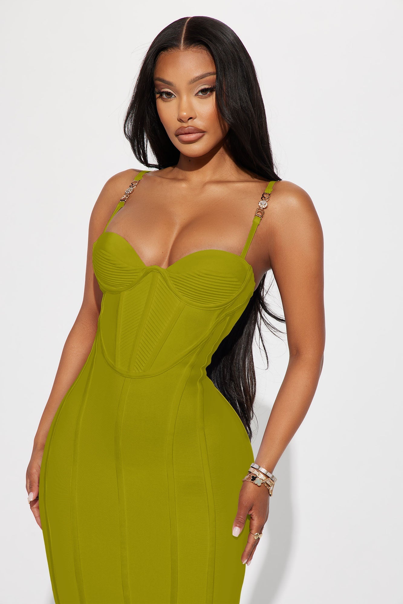 Victoria Bandage Midi Dress - Chartreuse