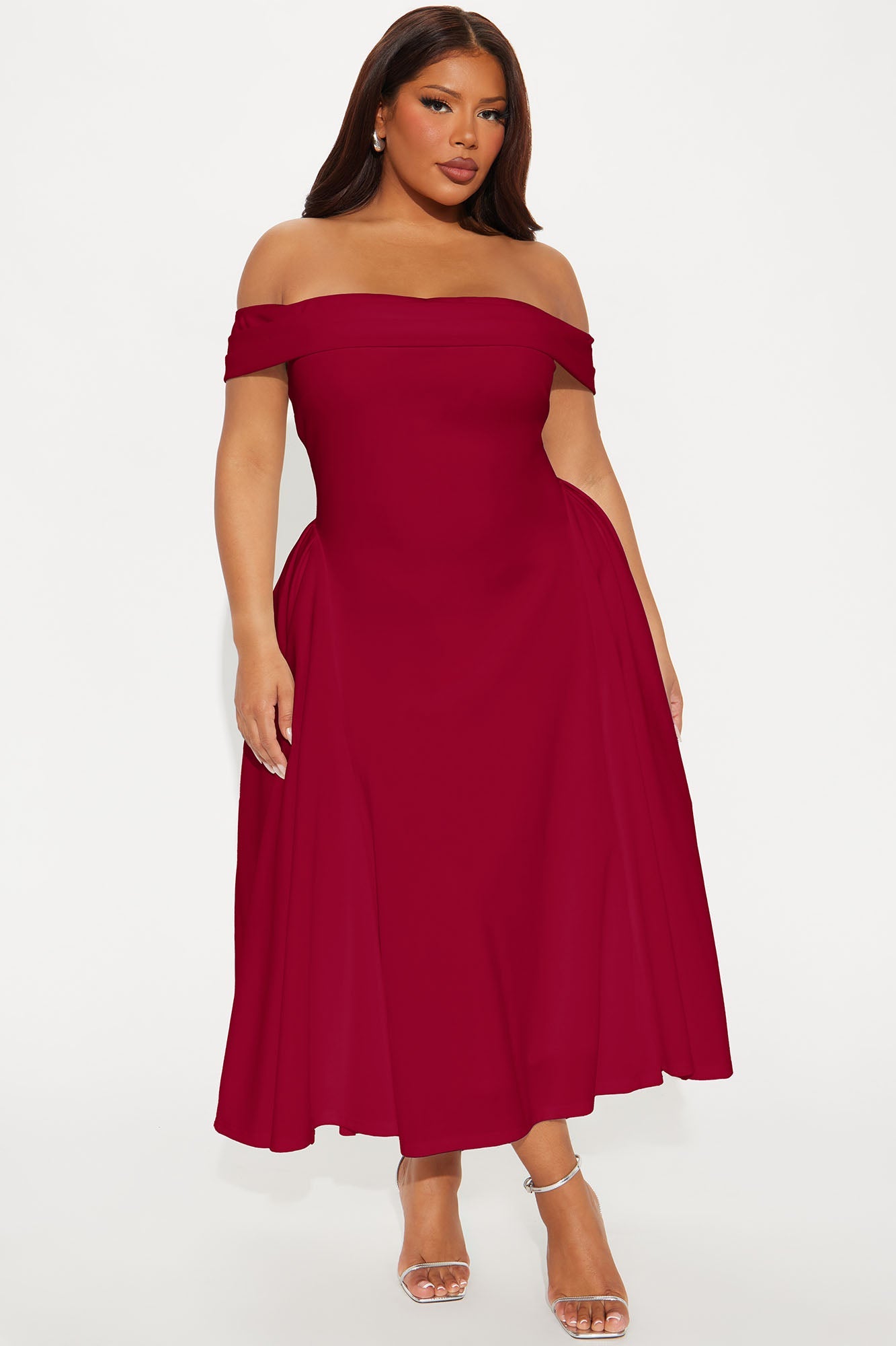 Yara Off Shoulder Midi Dress - Red