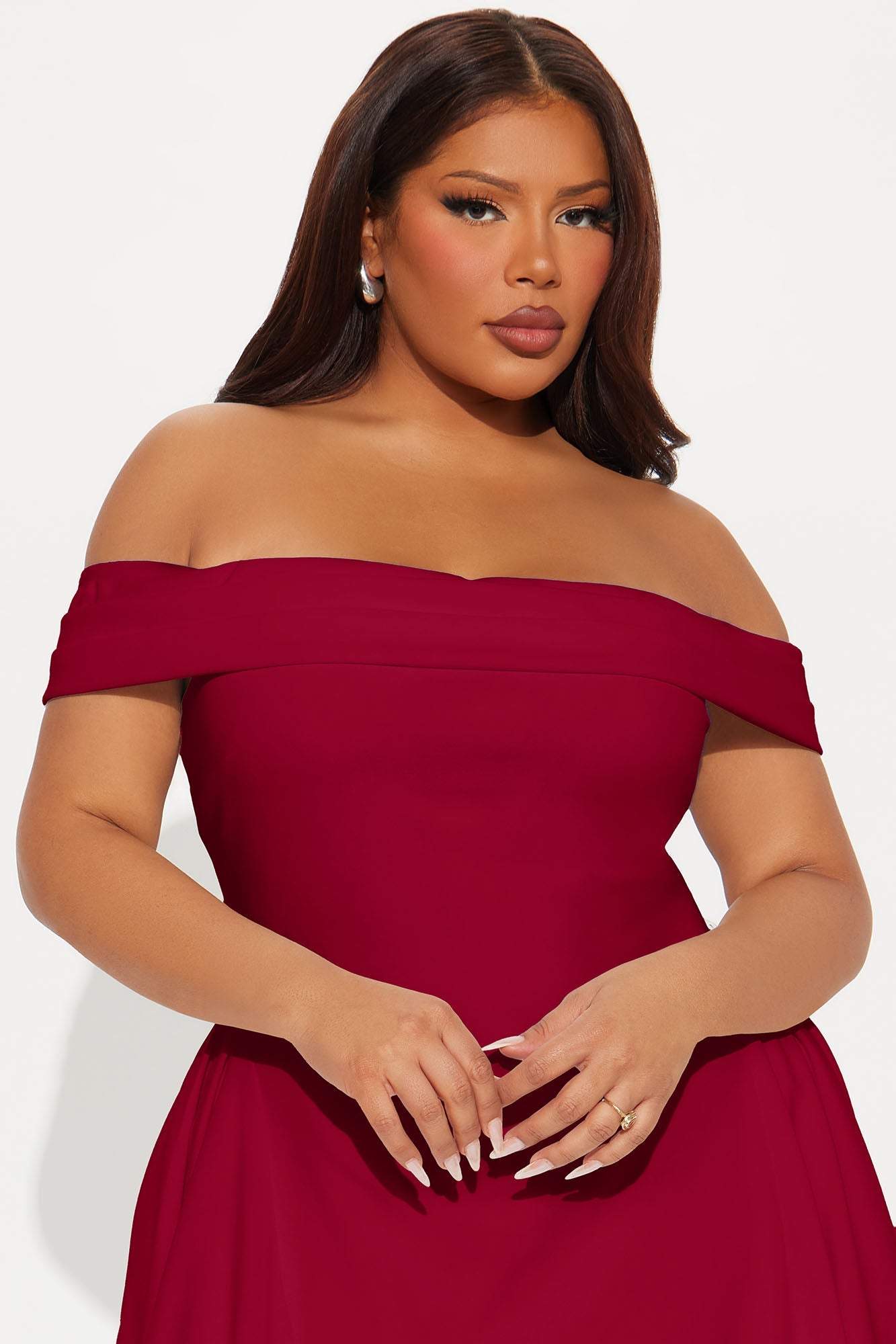 Yara Off Shoulder Midi Dress - Red