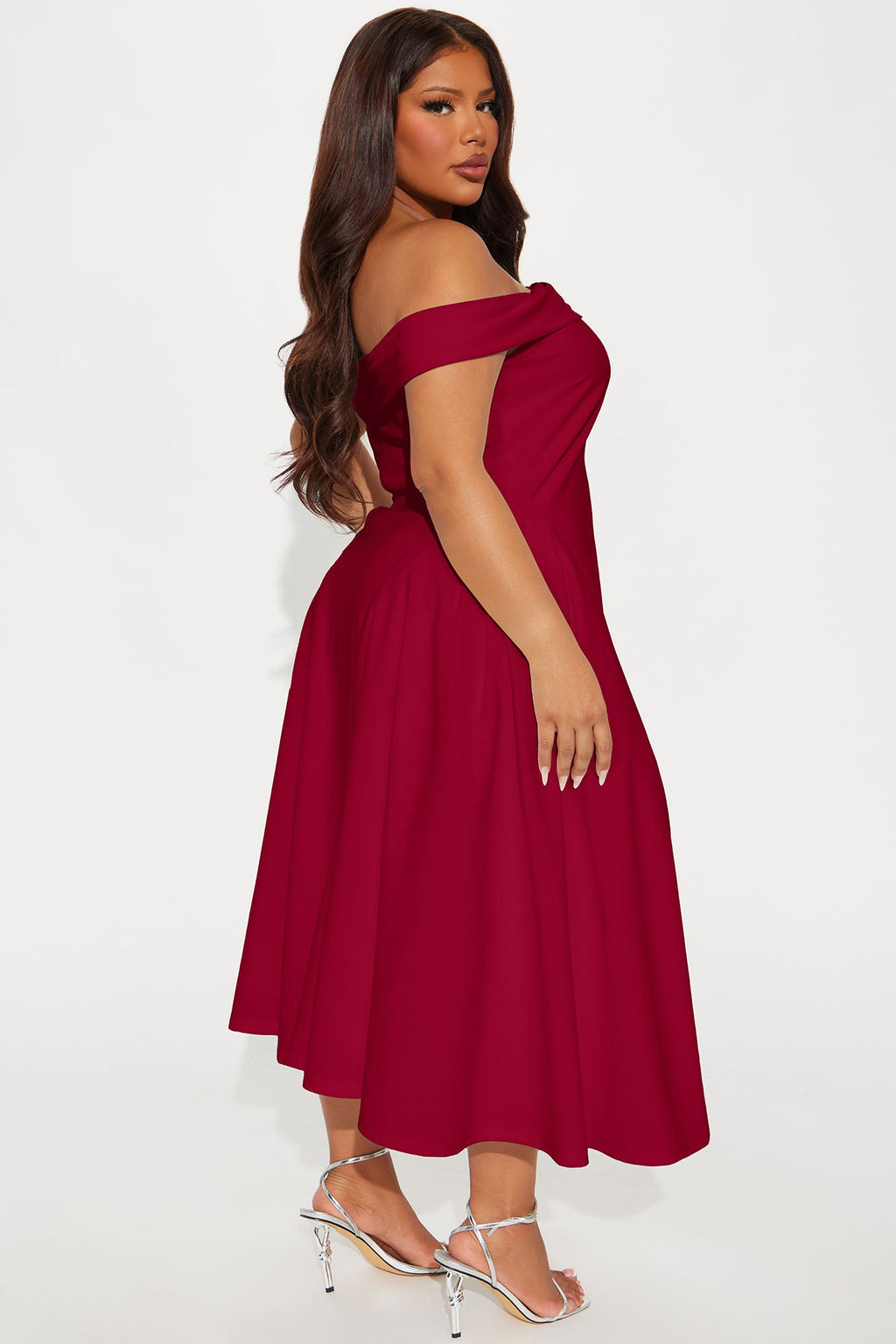 Yara Off Shoulder Midi Dress - Red