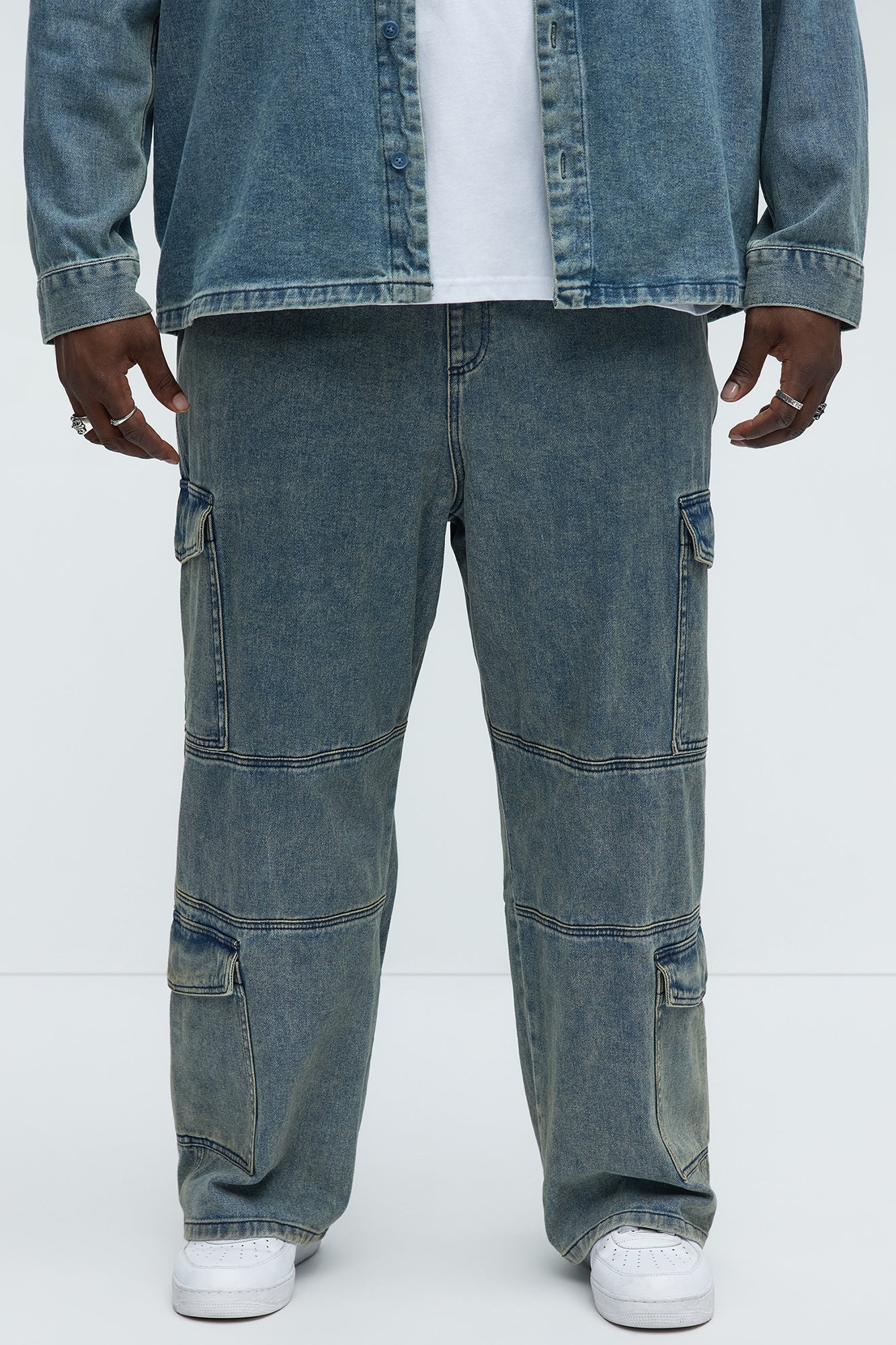 Hit Me Up Baggy Cargo Jeans - Vintage Blue Wash