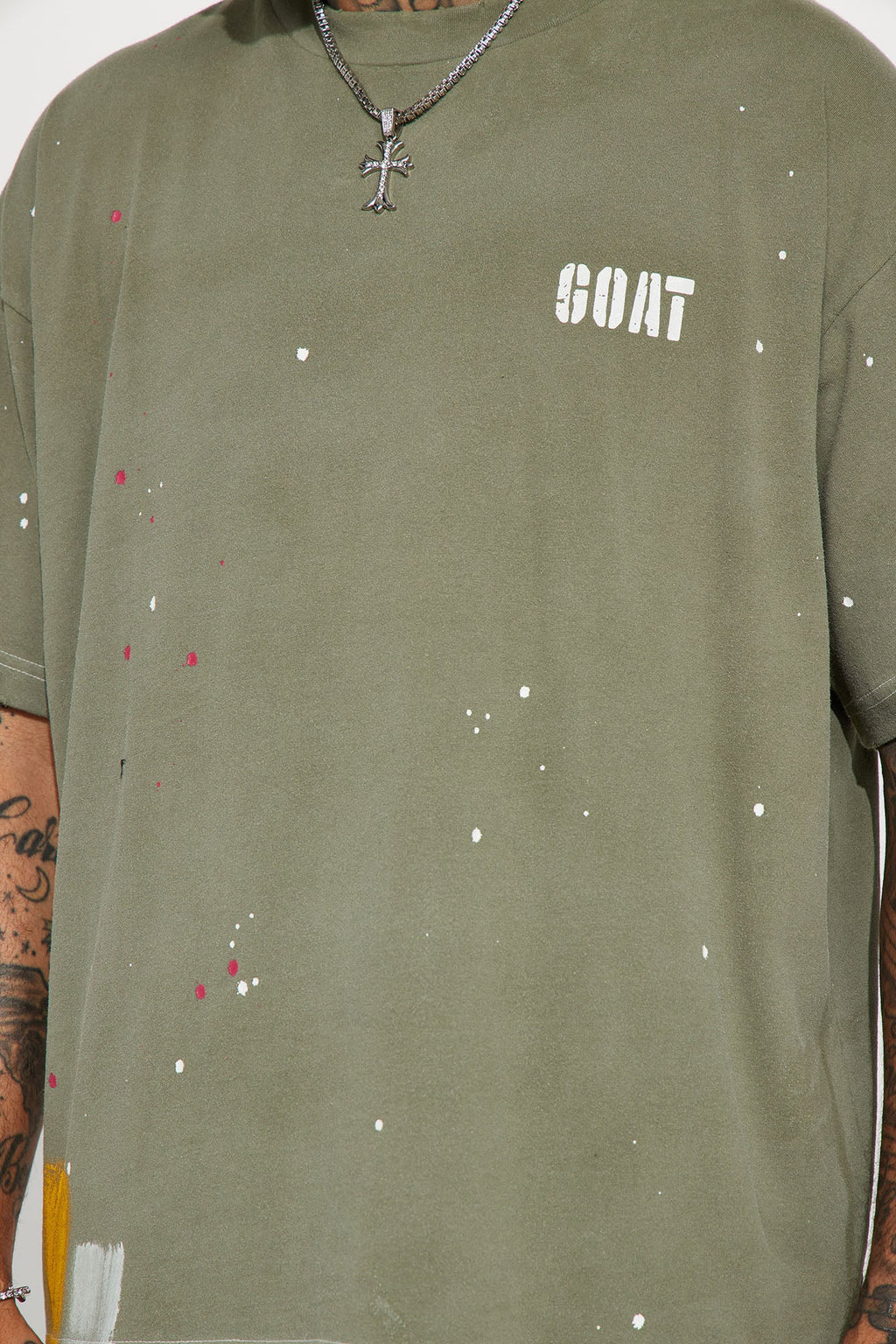 GOAT Paint Splatter Oversized Short Sleeve Tee - Olive