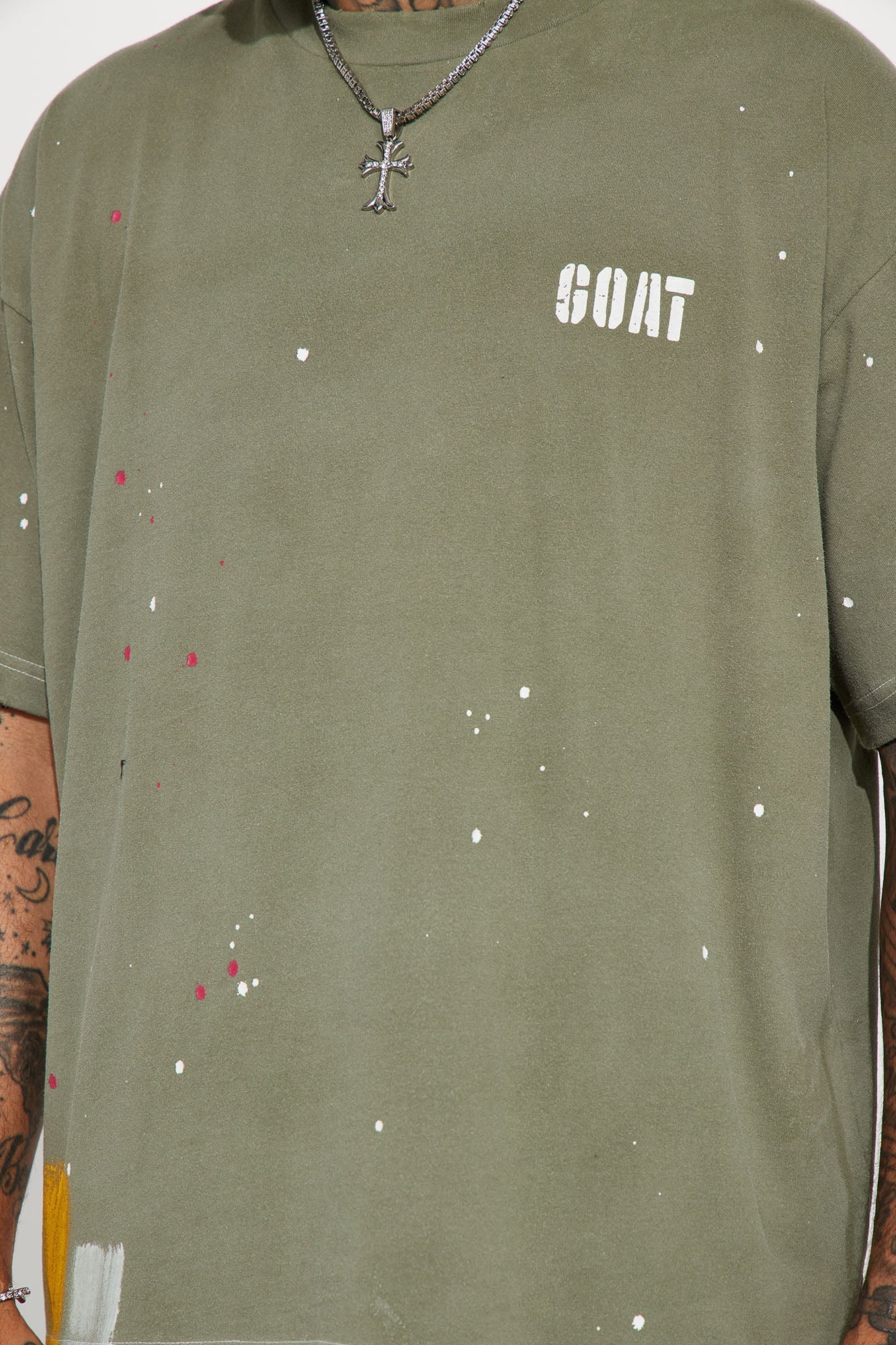 GOAT Paint Splatter Oversized Short Sleeve Tee - Olive