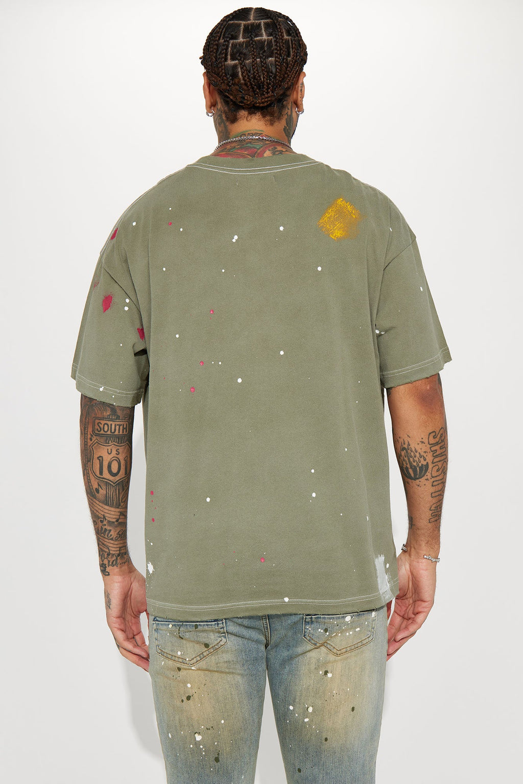 GOAT Paint Splatter Oversized Short Sleeve Tee - Olive