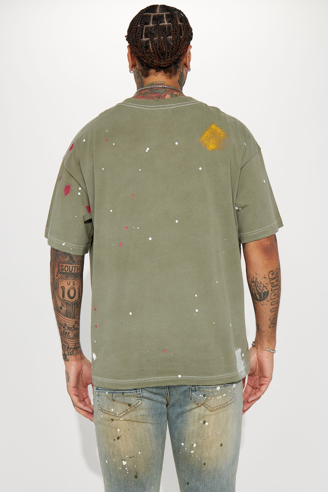 GOAT Paint Splatter Oversized Short Sleeve Tee - Olive