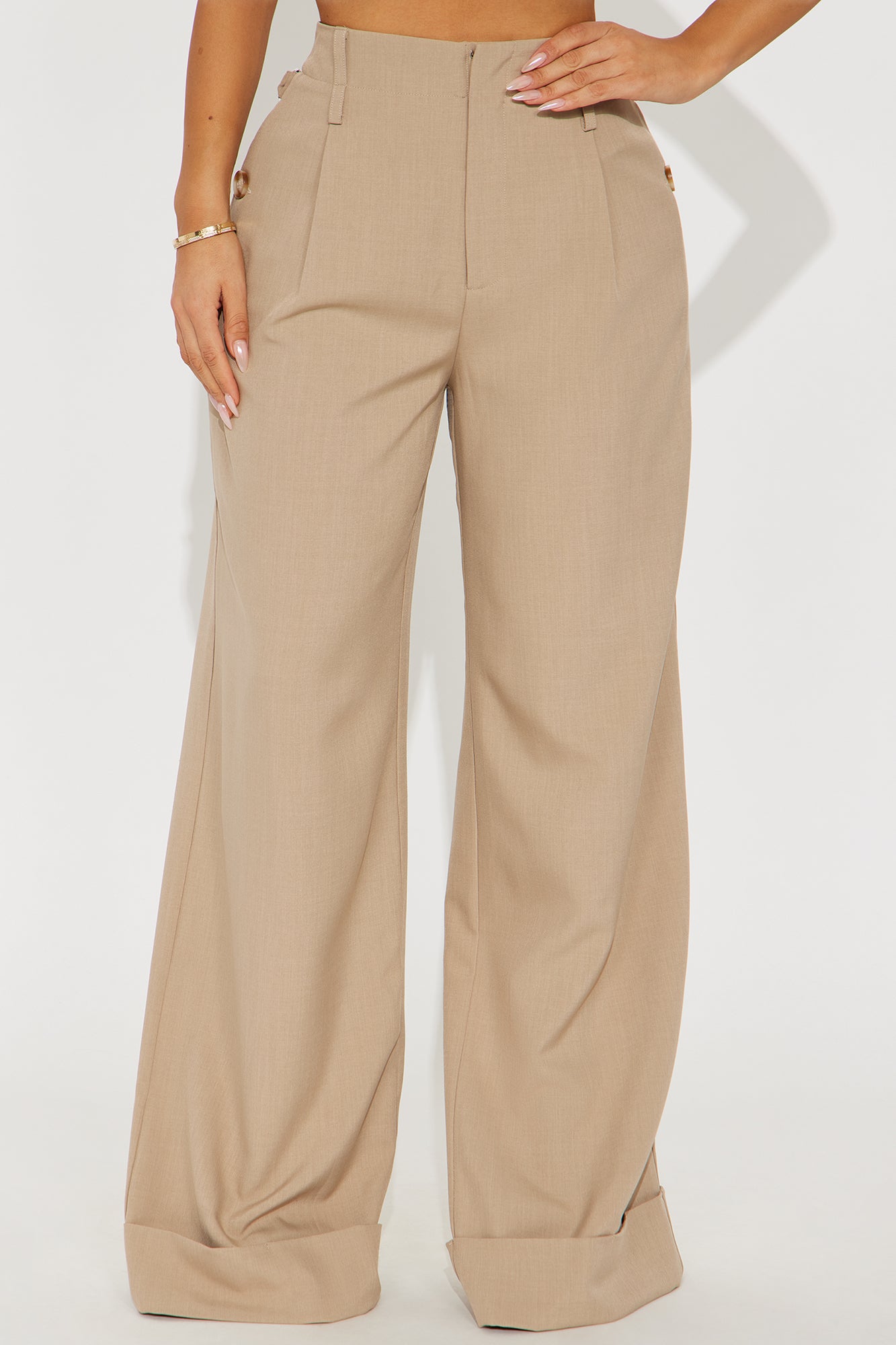 Kiah Cuffed Wide Leg Trouser - Tan