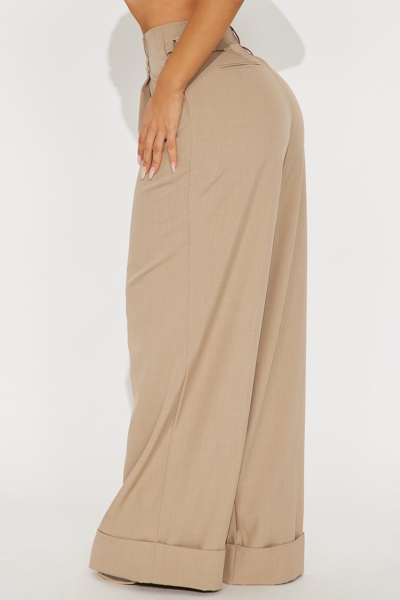 Kiah Cuffed Wide Leg Trouser - Tan