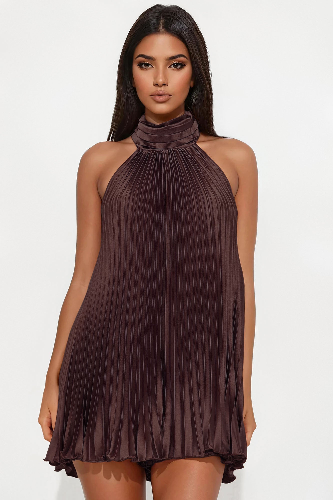 Island Mist Pleated Romper - Chocolate