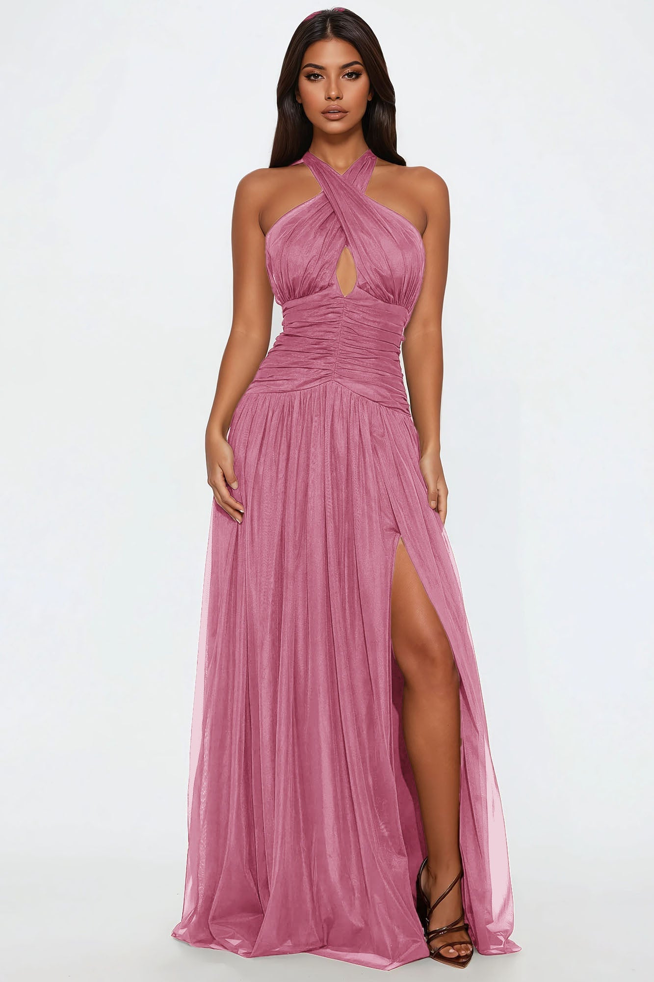 Love Me Criss Cross Tulle Gown - Mauve