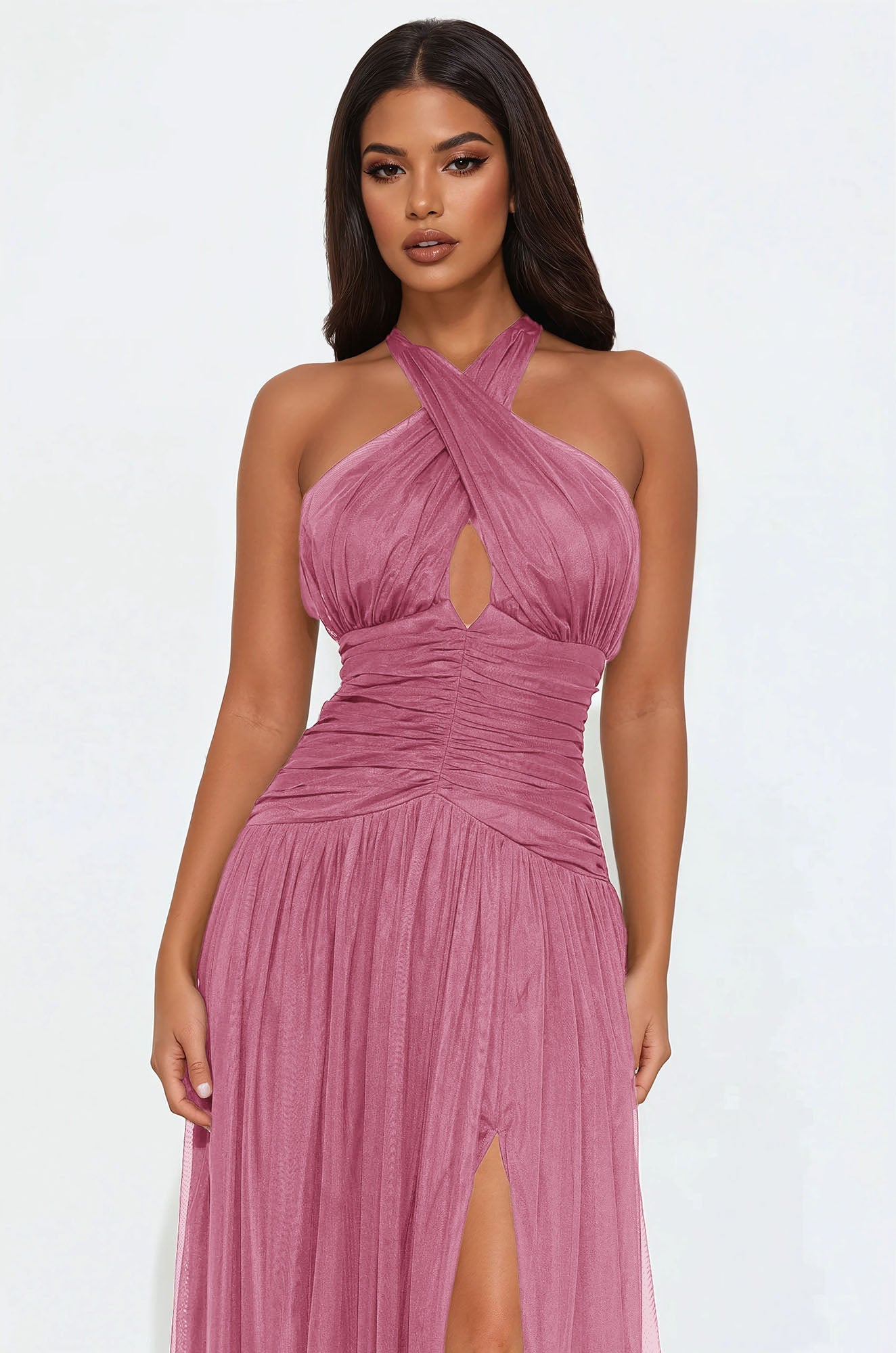 Love Me Criss Cross Tulle Gown - Mauve