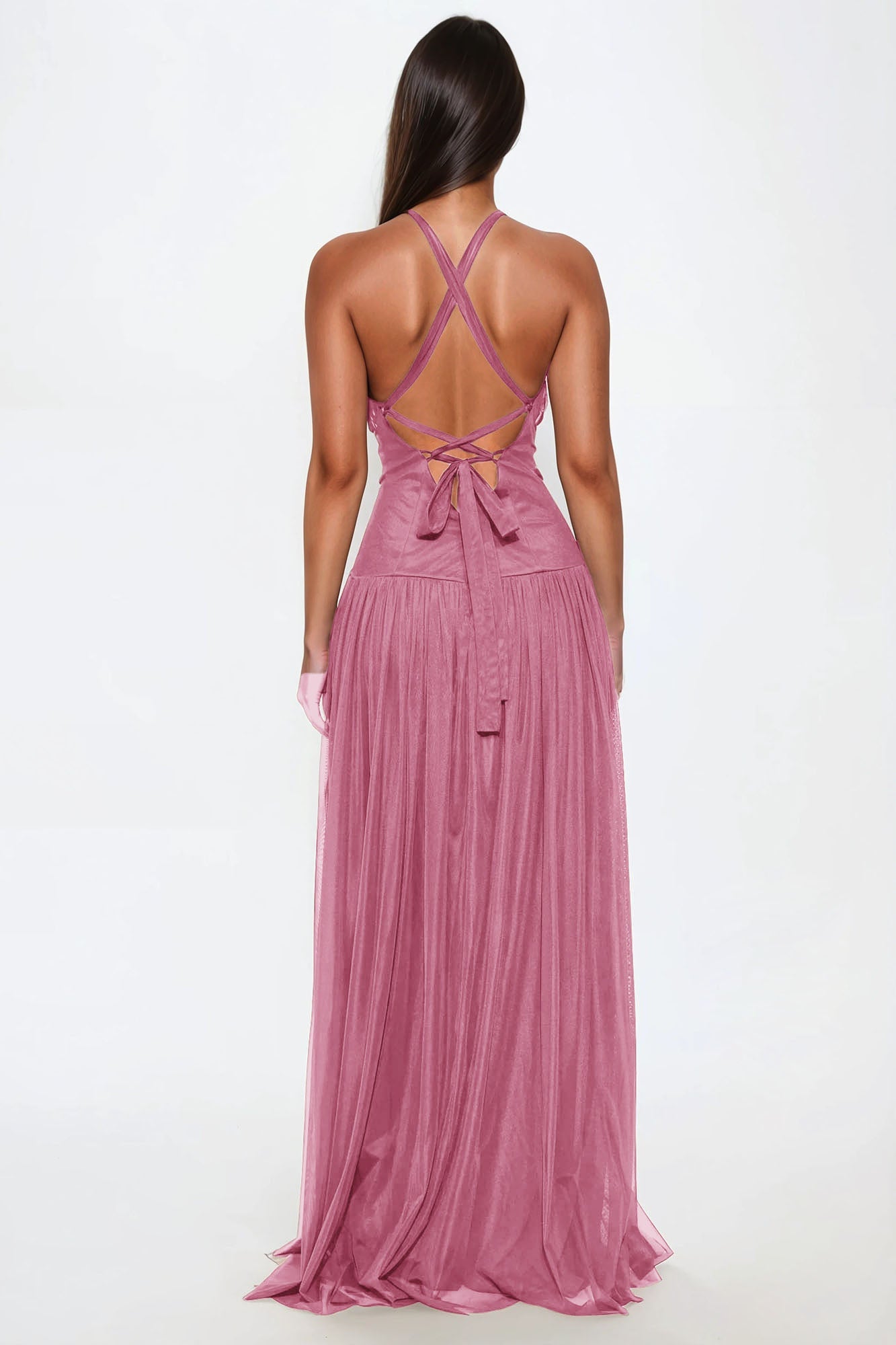 Love Me Criss Cross Tulle Gown - Mauve