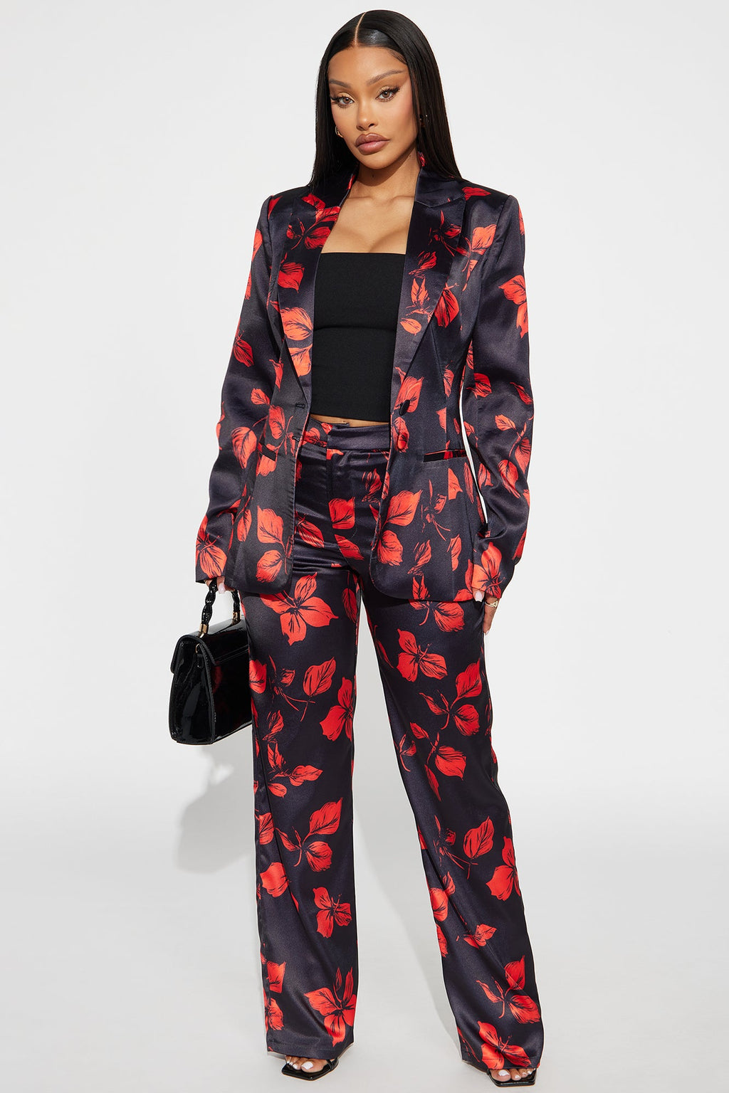 Wild Flower Satin Blazer - Black/combo