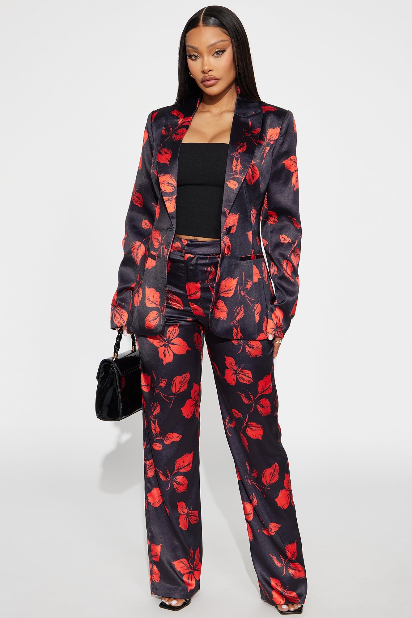 Wild Flower Satin Blazer - Black/combo