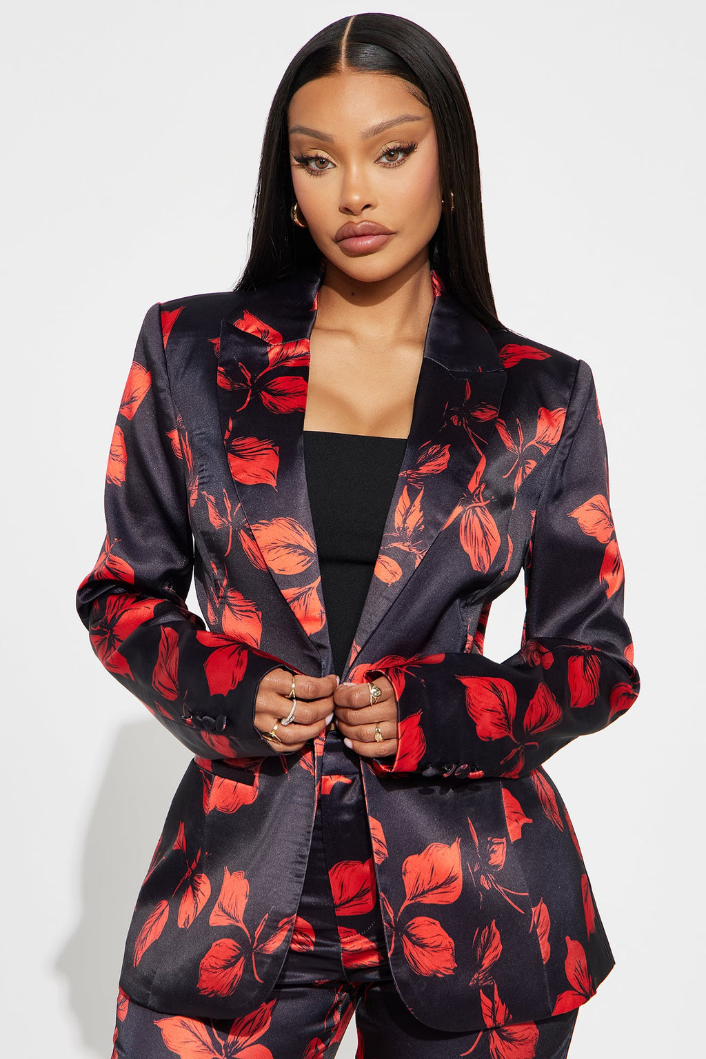 Wild Flower Satin Blazer - Black/combo