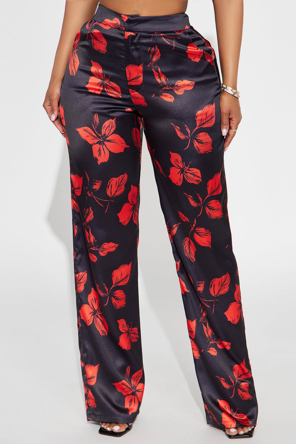 Wild Flower Satin Trouser Pant - Black/combo