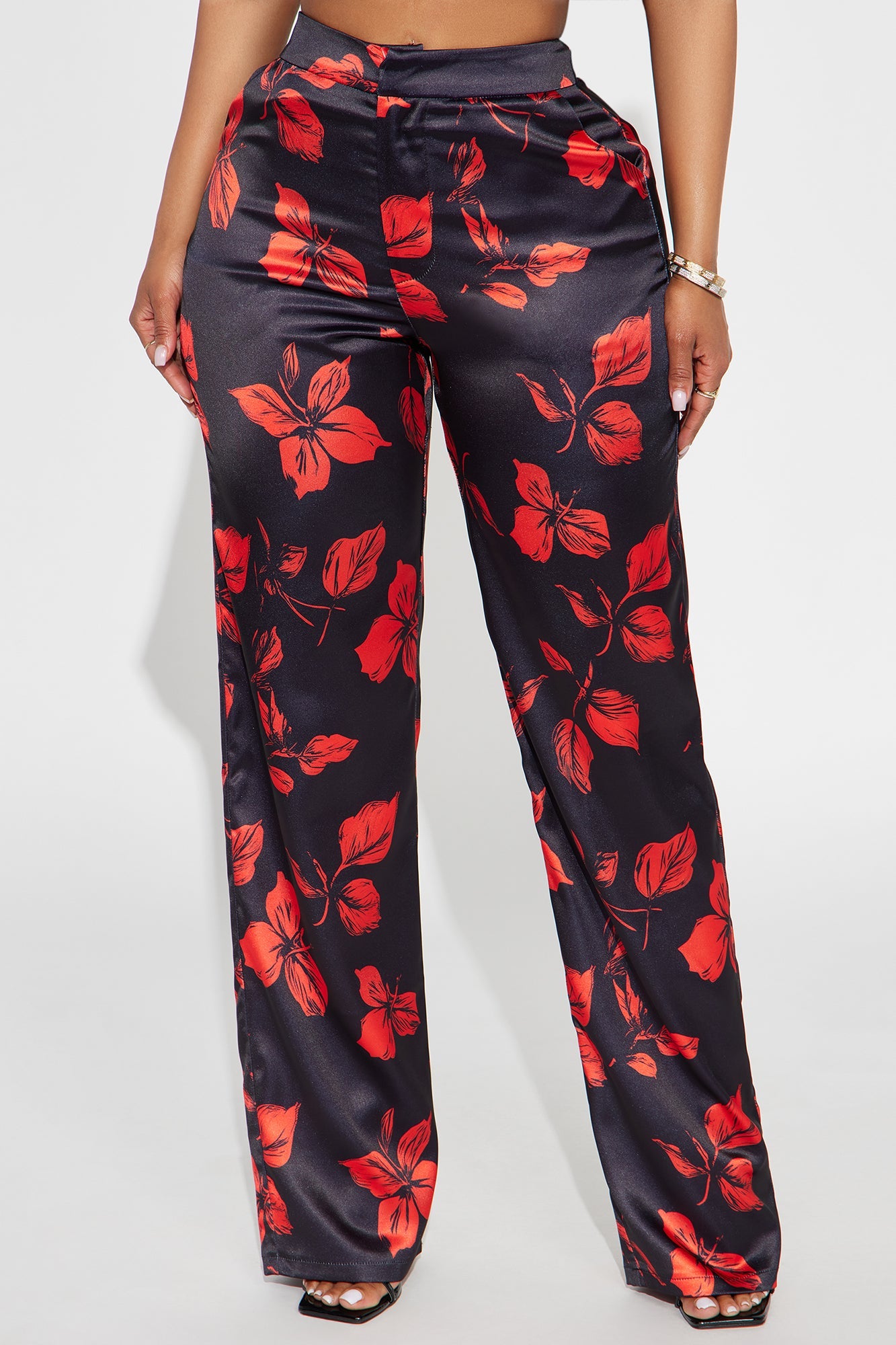 Wild Flower Satin Trouser Pant - Black/combo