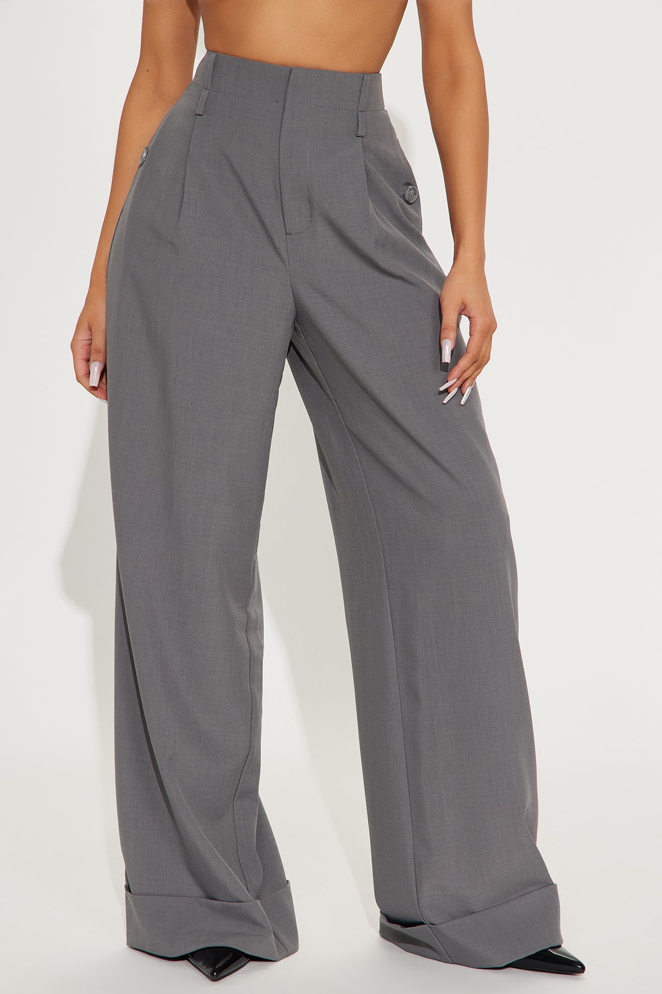 Kiah Cuffed Wide Leg Trouser - Grey