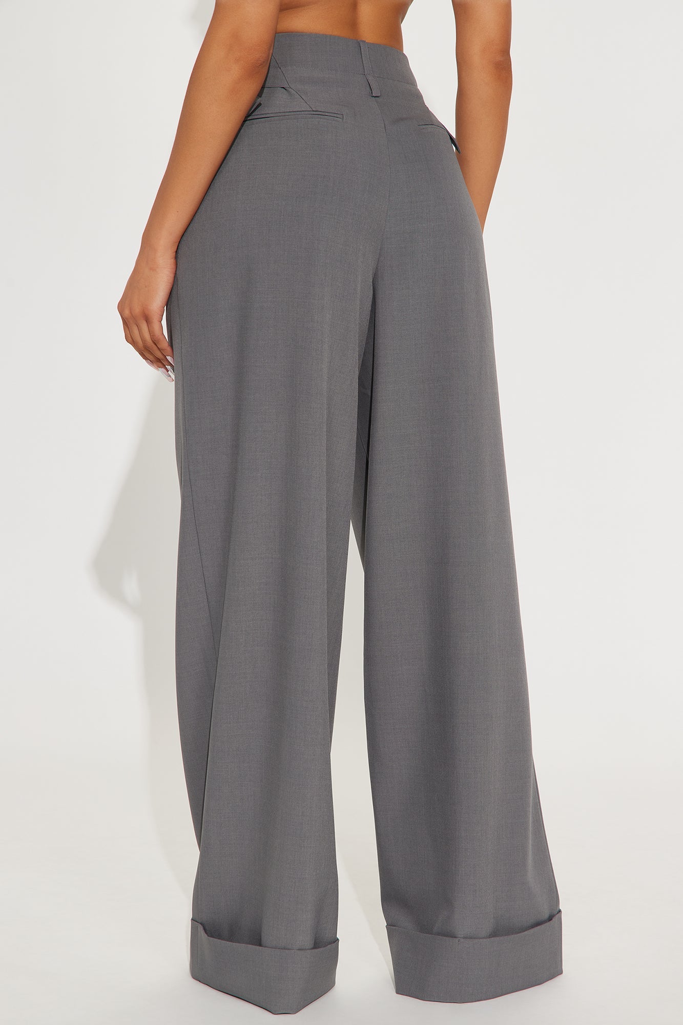 Kiah Cuffed Wide Leg Trouser - Grey