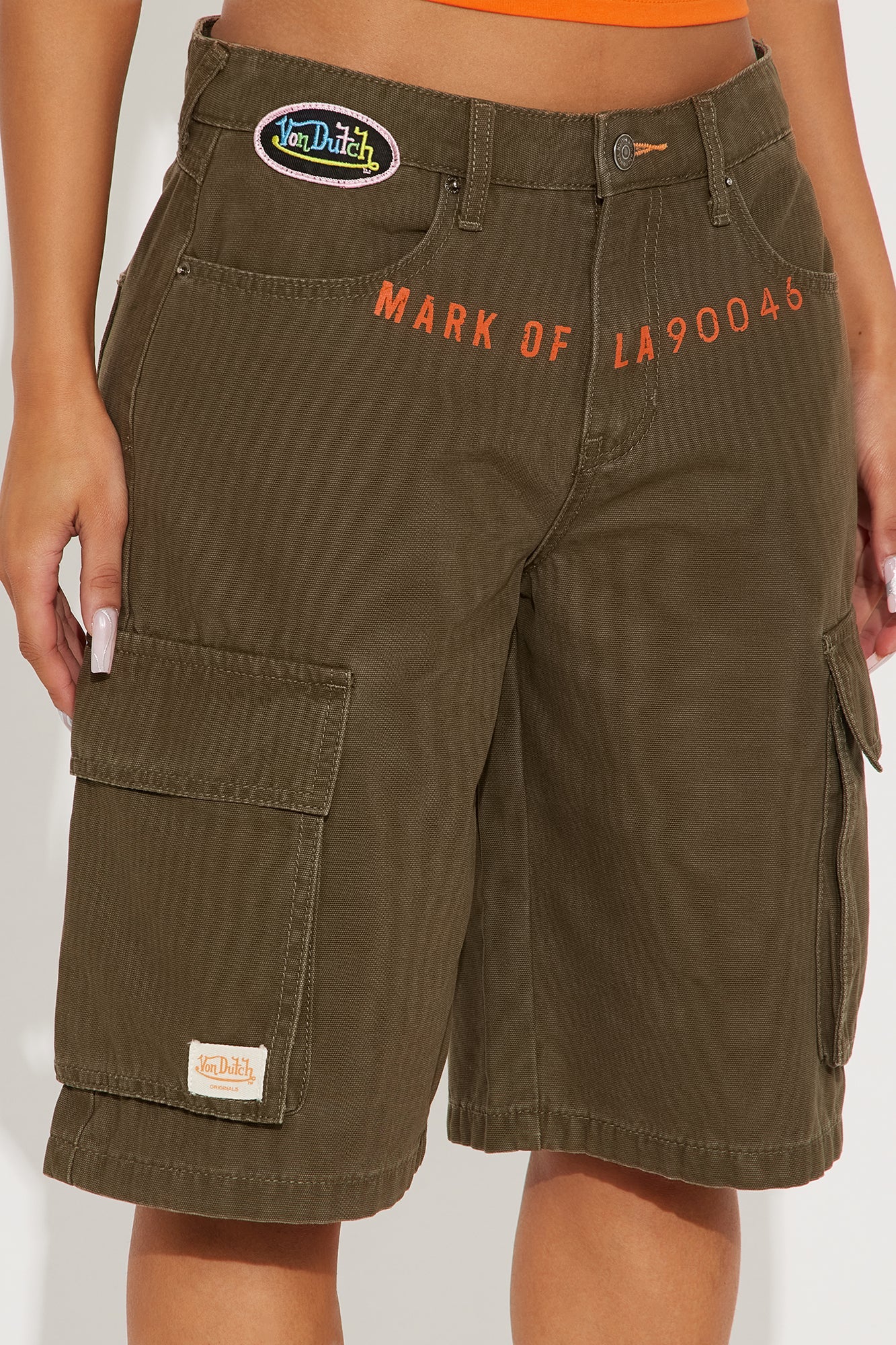 Von Dutch Eyeball Cargo Denim Jorts - Olive