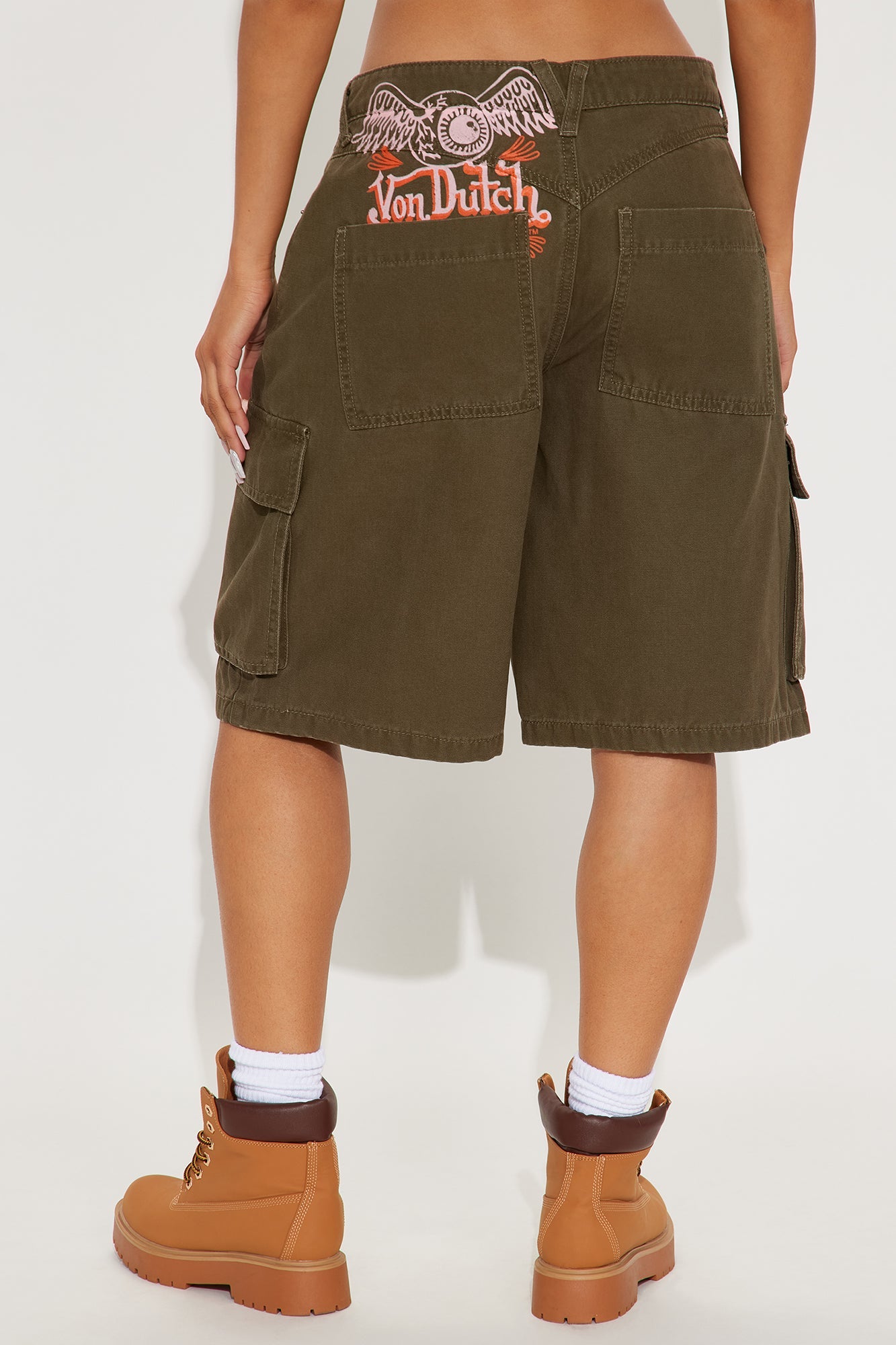 Von Dutch Eyeball Cargo Denim Jorts - Olive